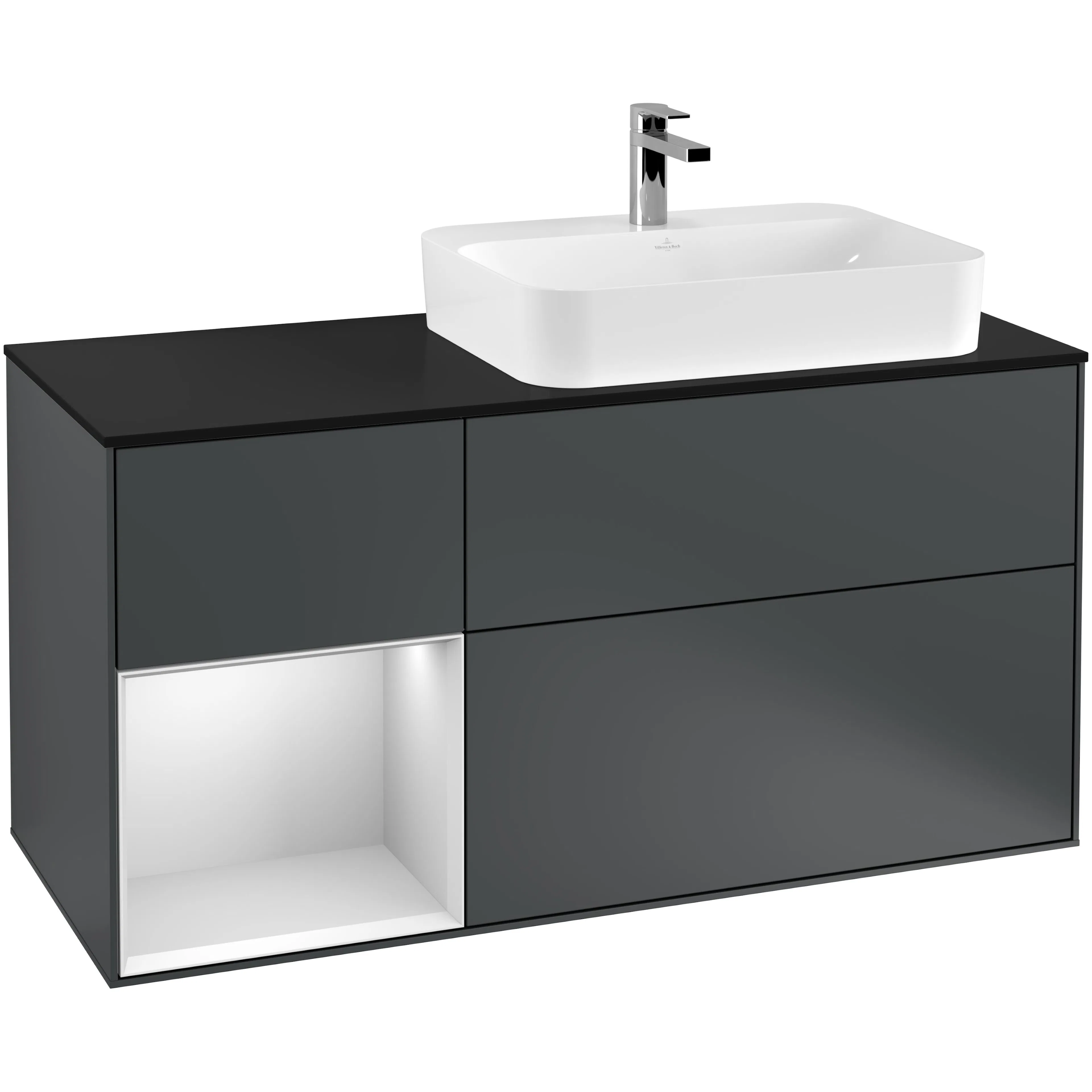 Tvättställsskåp Villeroy & Boch Finion med 3 Lådor Hylla och Bänkskiva för Ocentrerat Ytmonterat Tvättställ