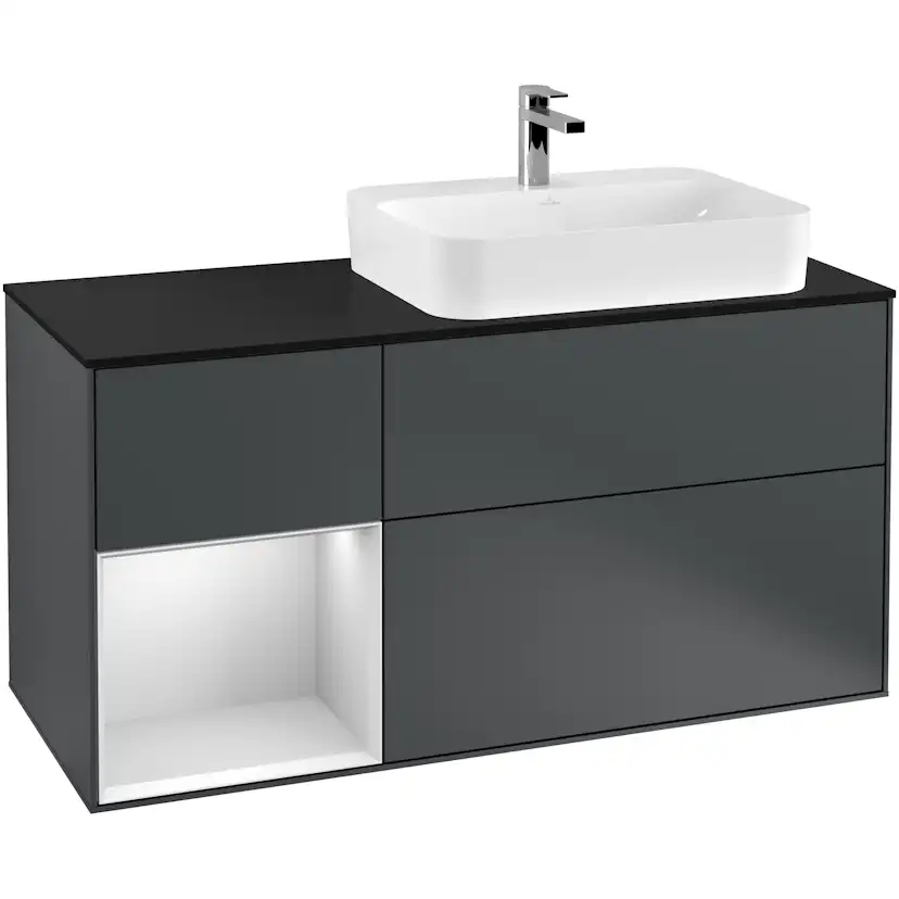 Tvättställsskåp Villeroy & Boch Finion med 3 Lådor Hylla och Bänkskiva för Ocentrerat Ytmonterat Tvättställ