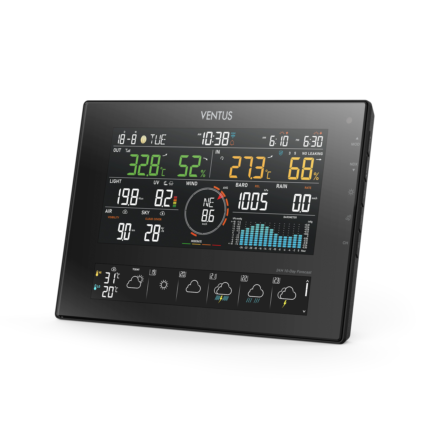 Väderstation Ventus Trådlös W850 Svart Termometer med Wifi & 10 Dagars Prognos
