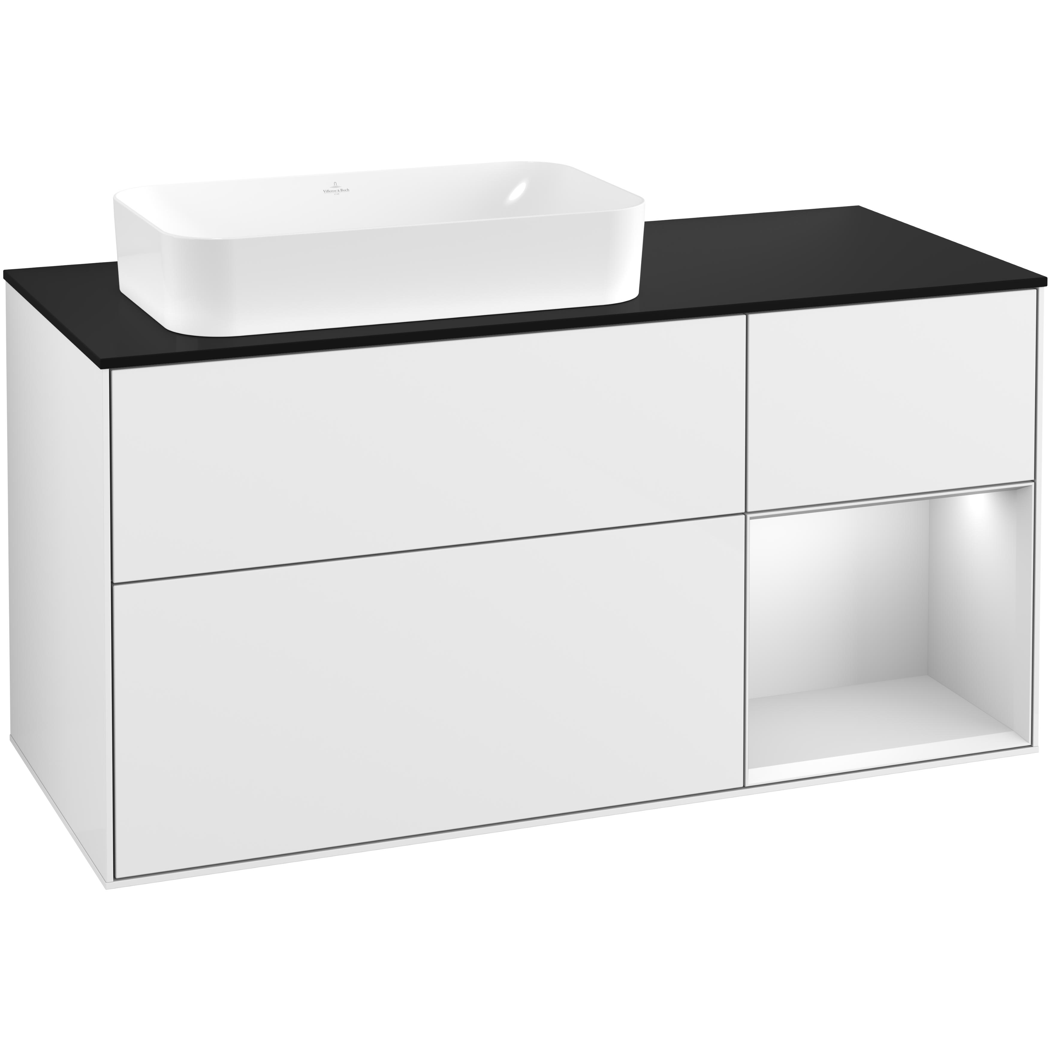 Tvättställsskåp Villeroy & Boch Finion med 3 Lådor Hylla och Bänkskiva för Ocentrerat Fristående Tvättställ