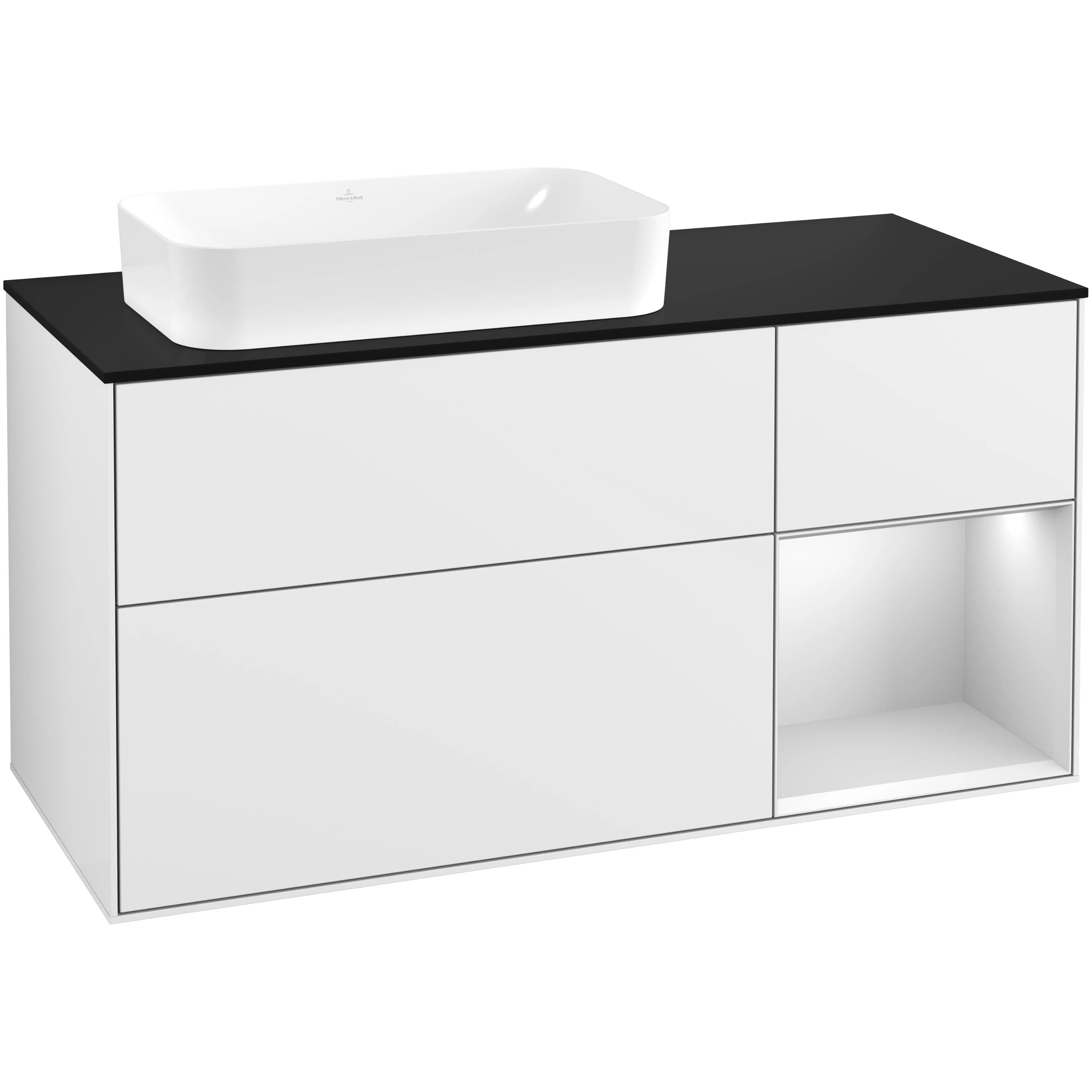 Tvättställsskåp Villeroy & Boch Finion med 3 Lådor Hylla och Bänkskiva för Ocentrerat Fristående Tvättställ