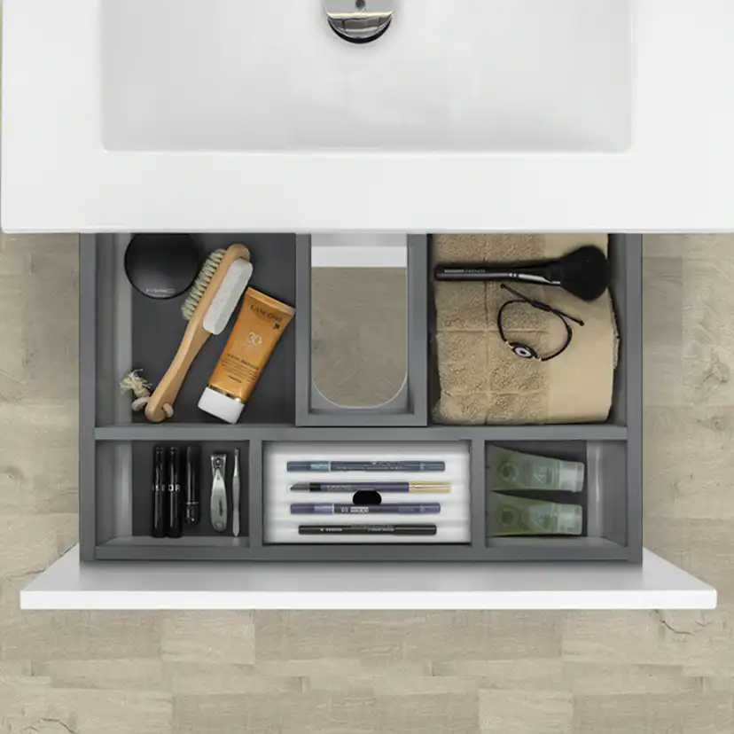 Möbelpaket 4AQUA Slim Vit 60 med Lådor och Spegel Luna LED