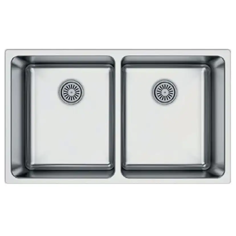 Diskho DecoSteel SQ3434 Rostfri Dubbel med Korgventil & Vattenlås