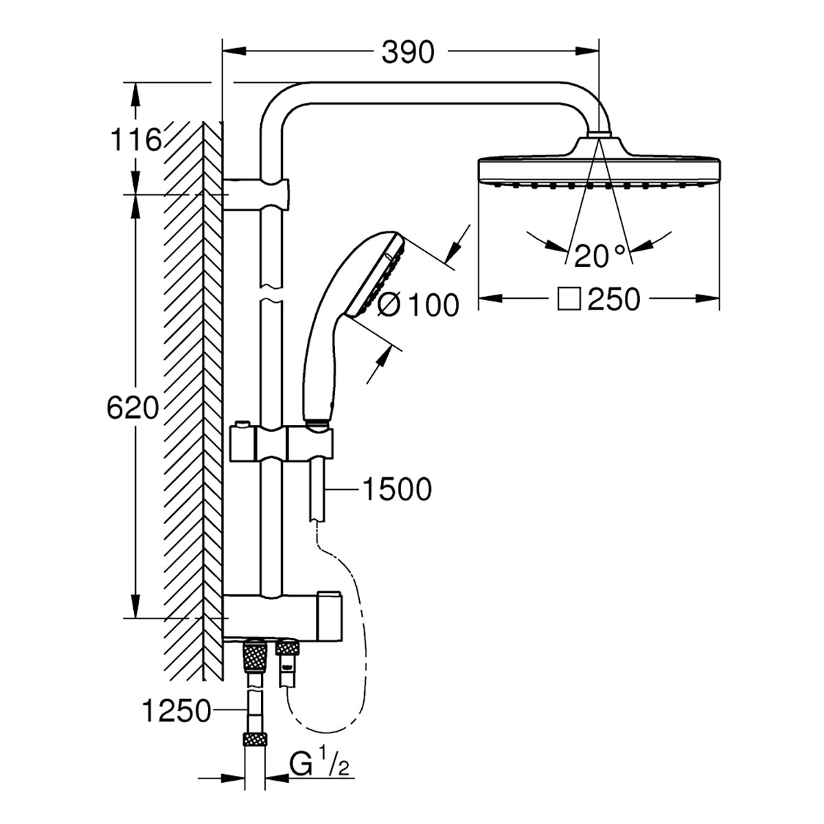 Takdusch Grohe Vitalio Start Cube 250 omkastaresystem
