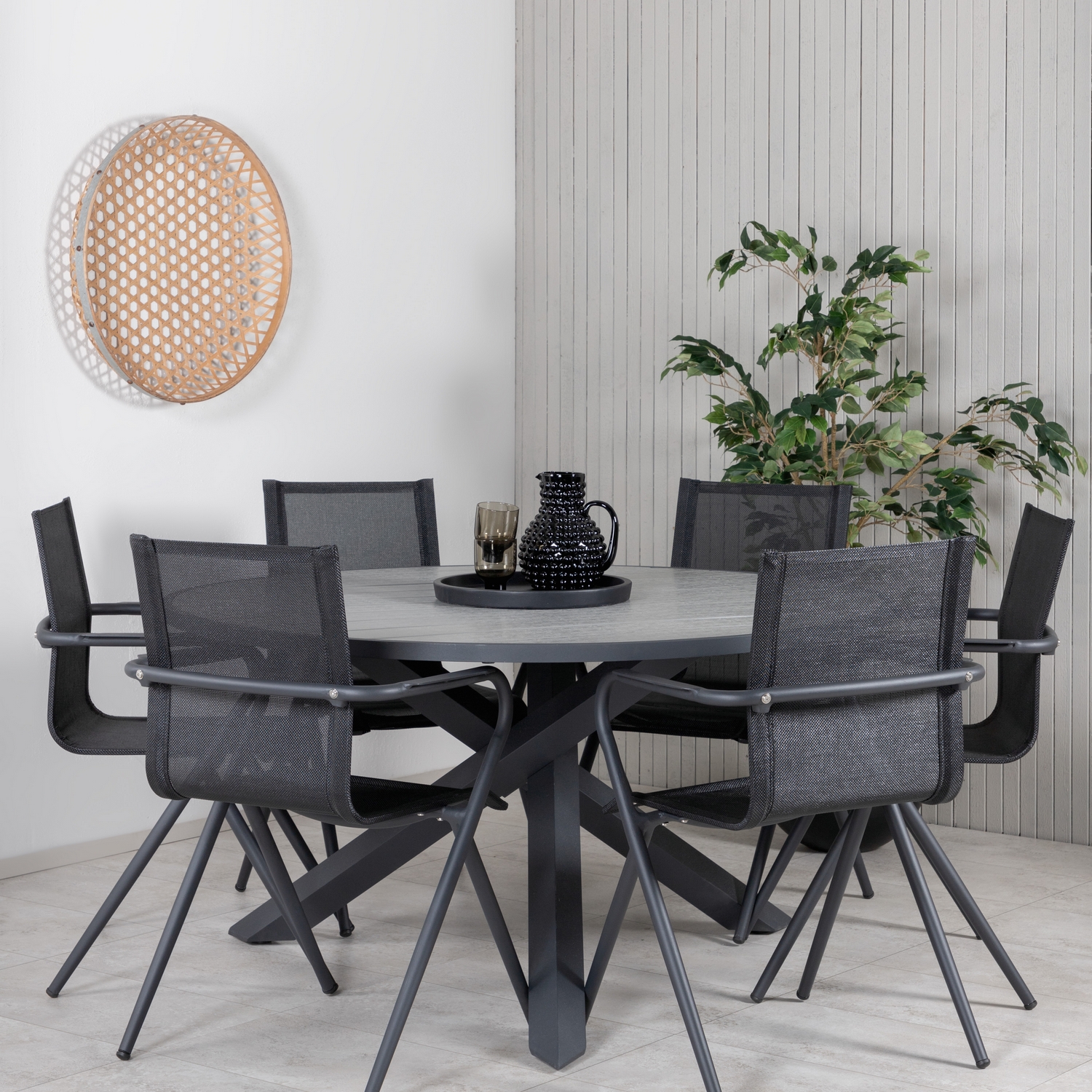 Matgrupp Venture Home Pincy Rund Svart med 6 Aspen Matstolar