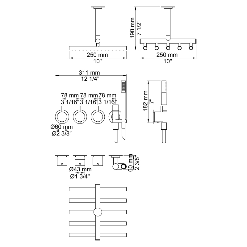 Takduschset Vola 5471R-051A för Inbyggnad