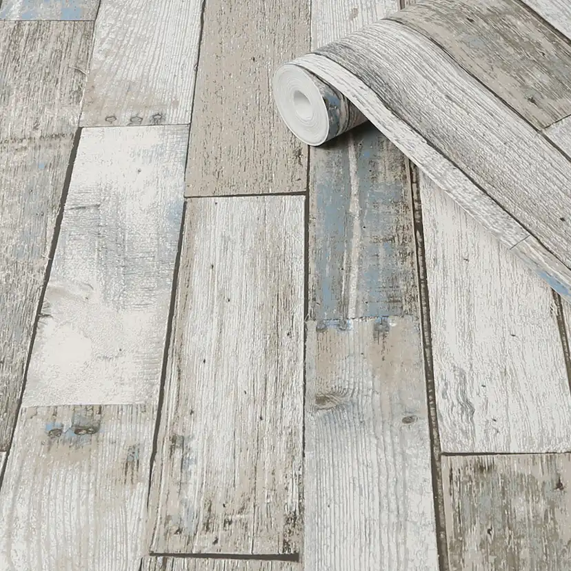 Tapet NEXT Distressed Wood Plank Neutral Blue