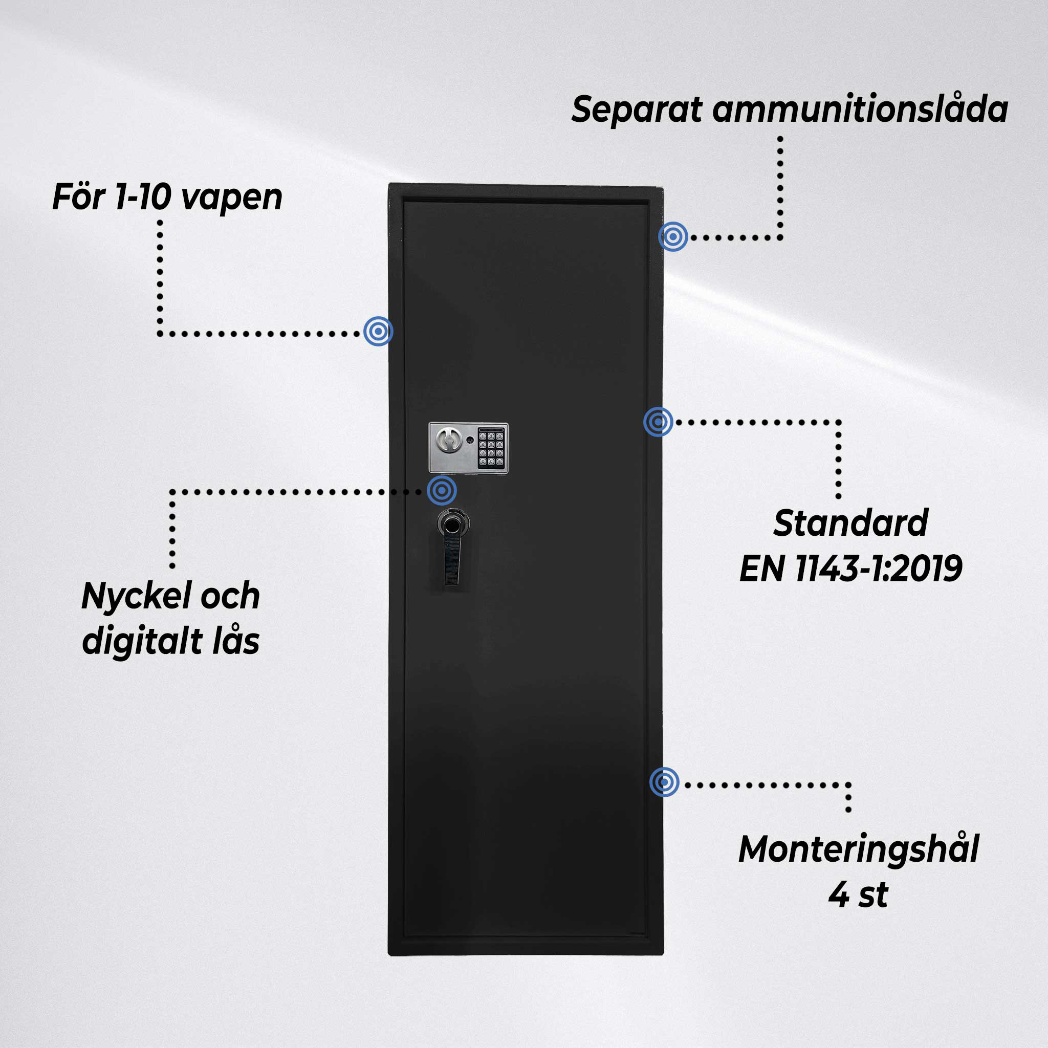 Vapenskåp Trekker AS1000 V2 för 10 Vapen med Digitalt Lås
