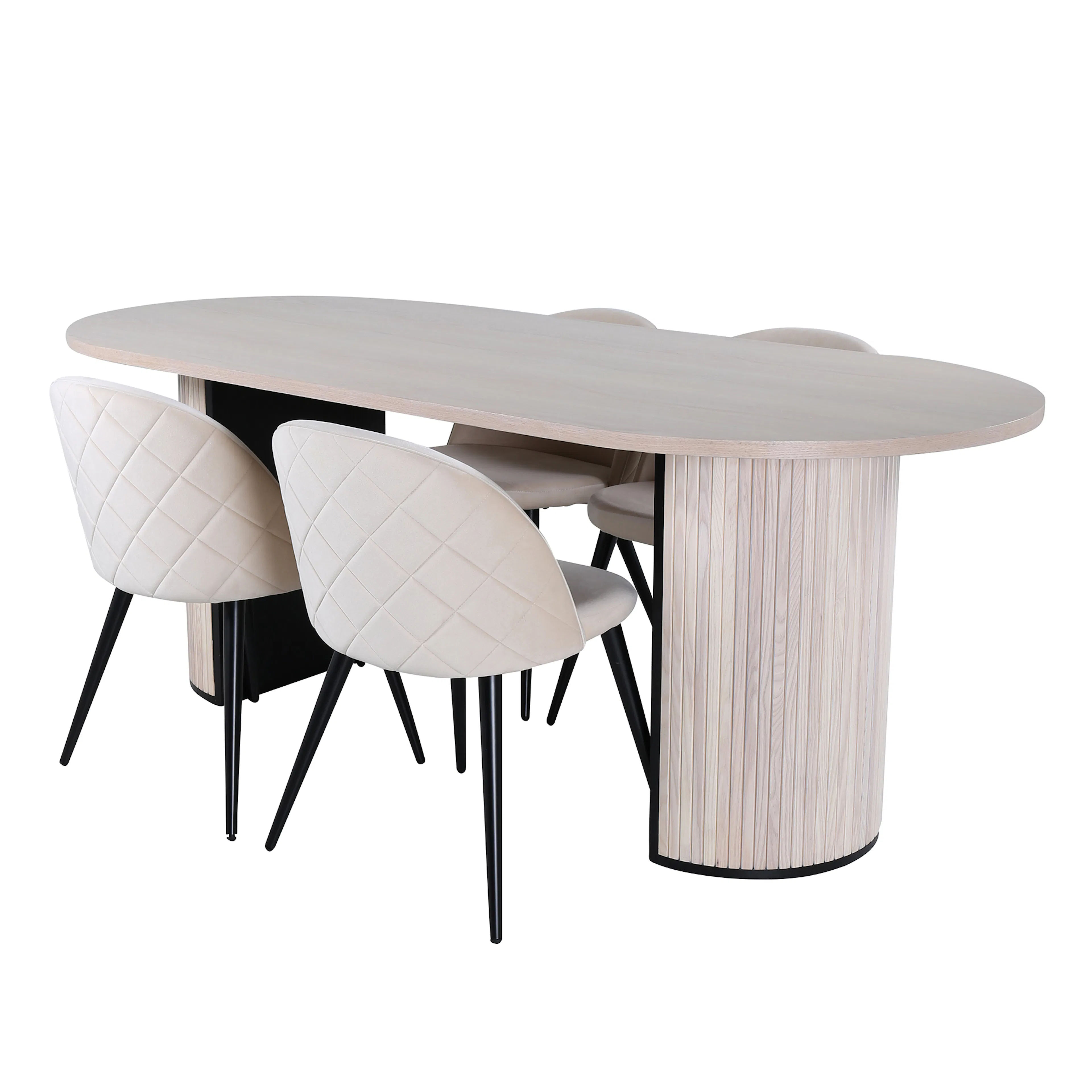 Bianca Oval Dining Table - White Wash / Black Veneer+Velvet Benvit