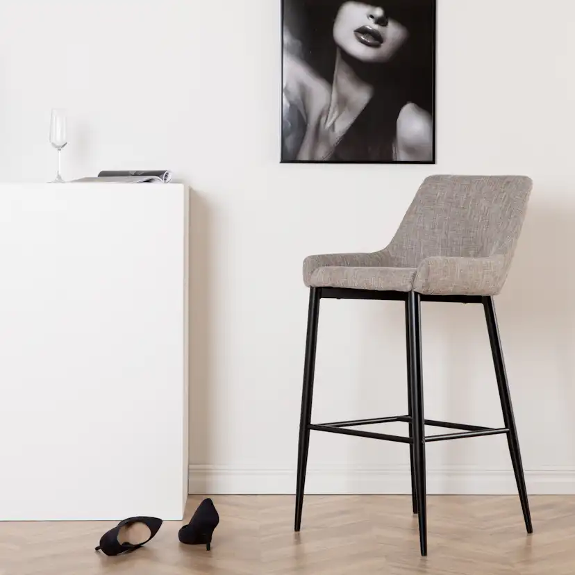 Plaza Bar Chair - Black / Beige Fabric (Polyester linen ) Beige/Svart
