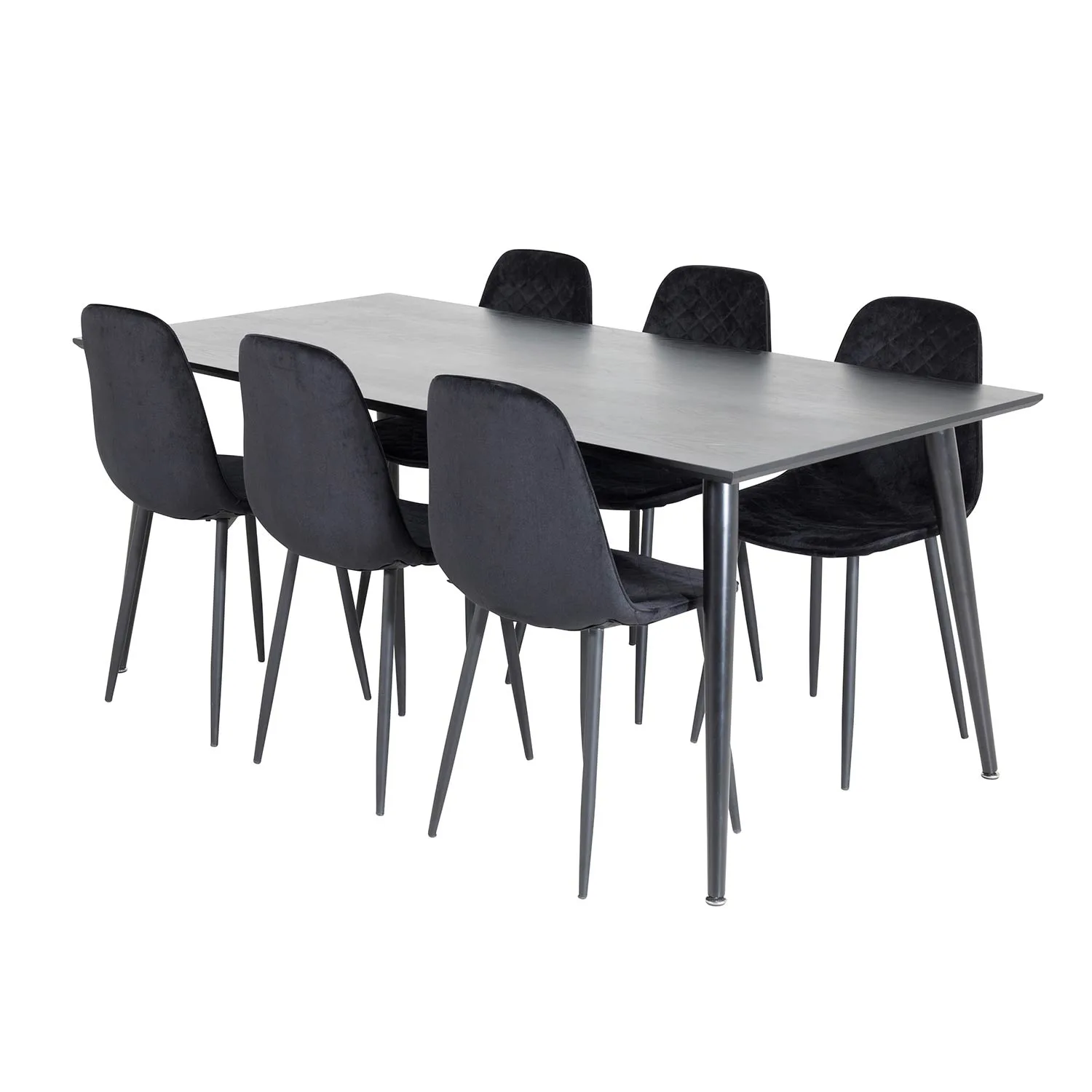 DippTable -Black Veneer+Polar Diamond Chair-Black Velvet_6 Svart/Svart, Sammet