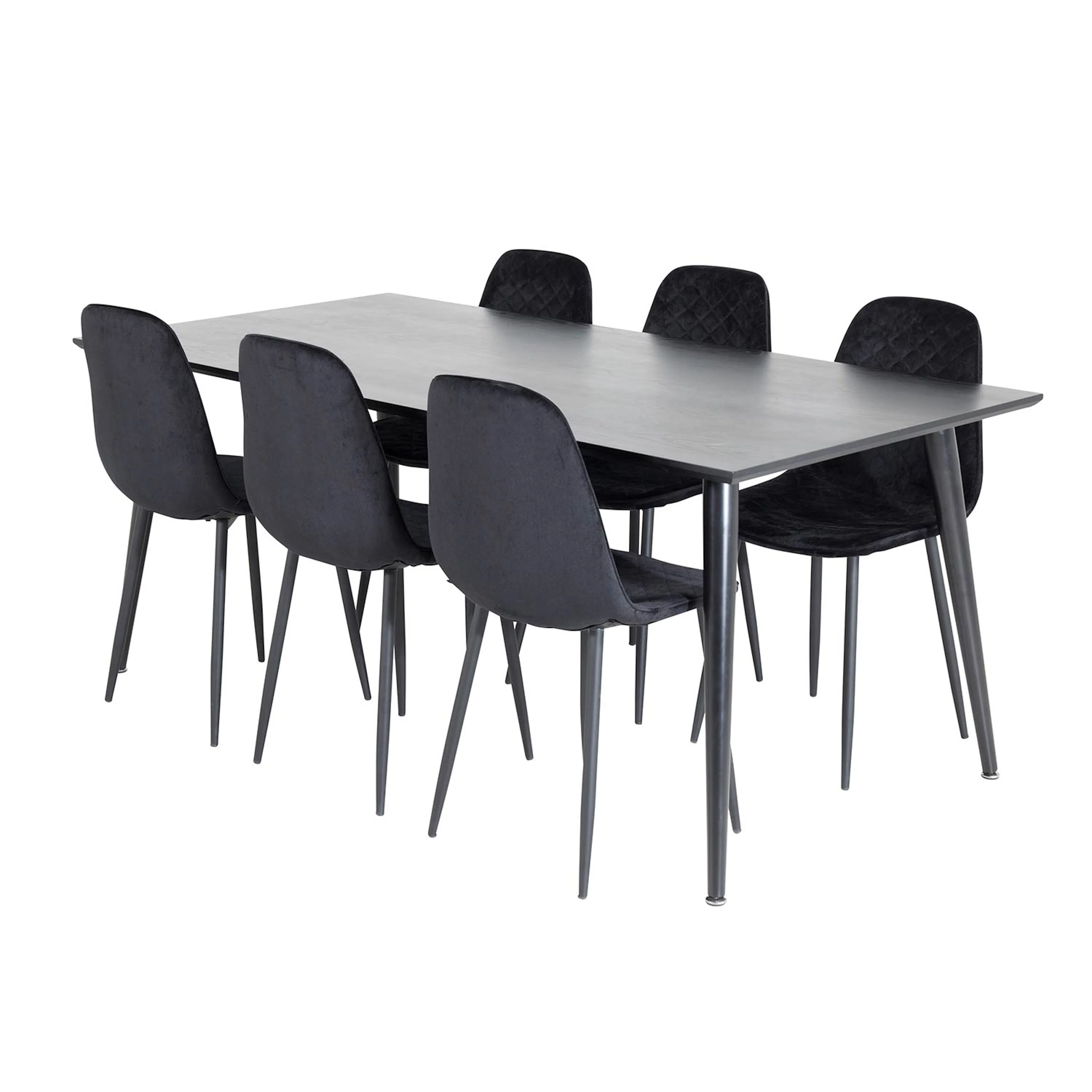 DippTable -Black Veneer+Polar Diamond Chair-Black Velvet_6 Svart/Svart, Sammet
