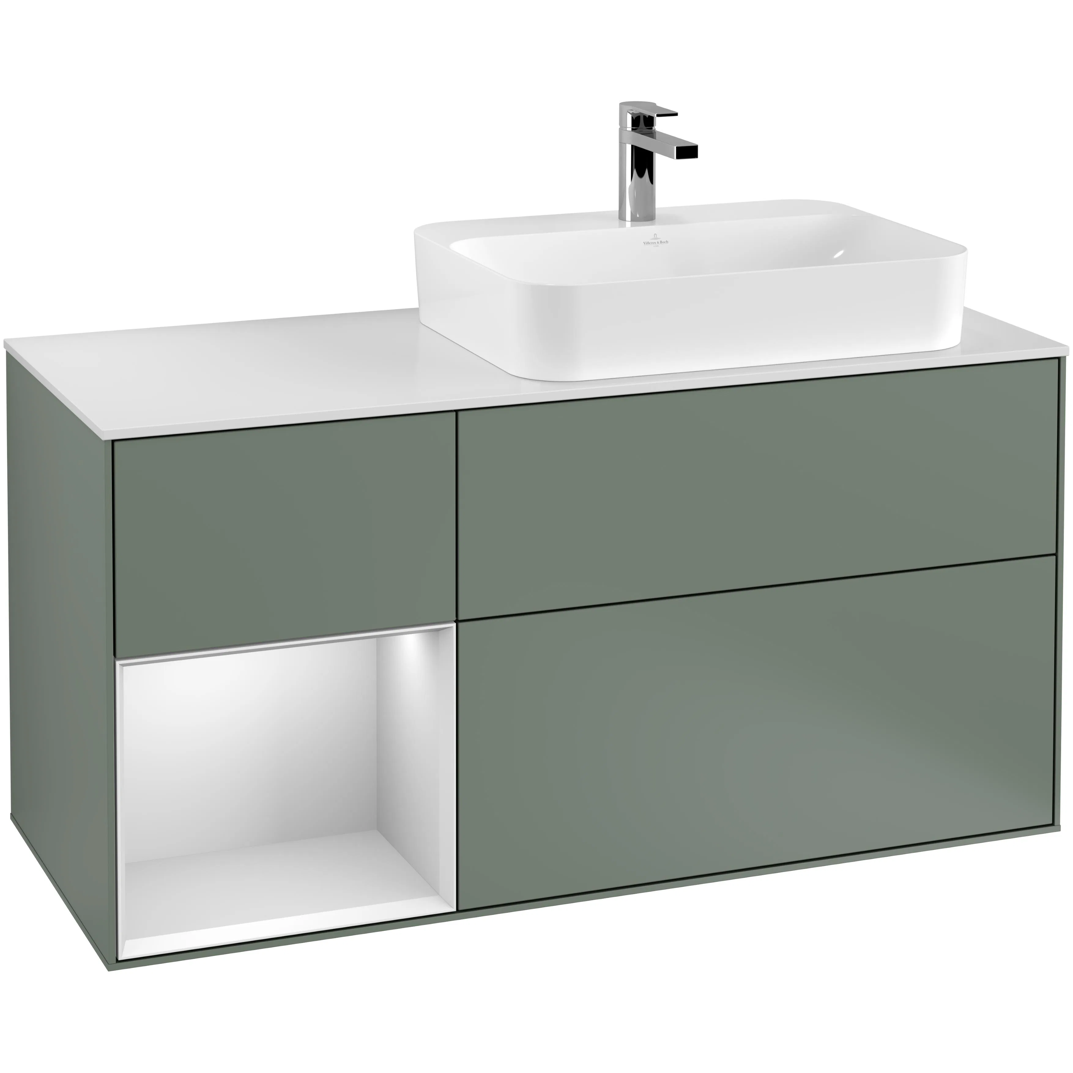 Tvättställsskåp Villeroy & Boch Finion med 3 Lådor Hylla och Bänkskiva för Ocentrerat Ytmonterat Tvättställ