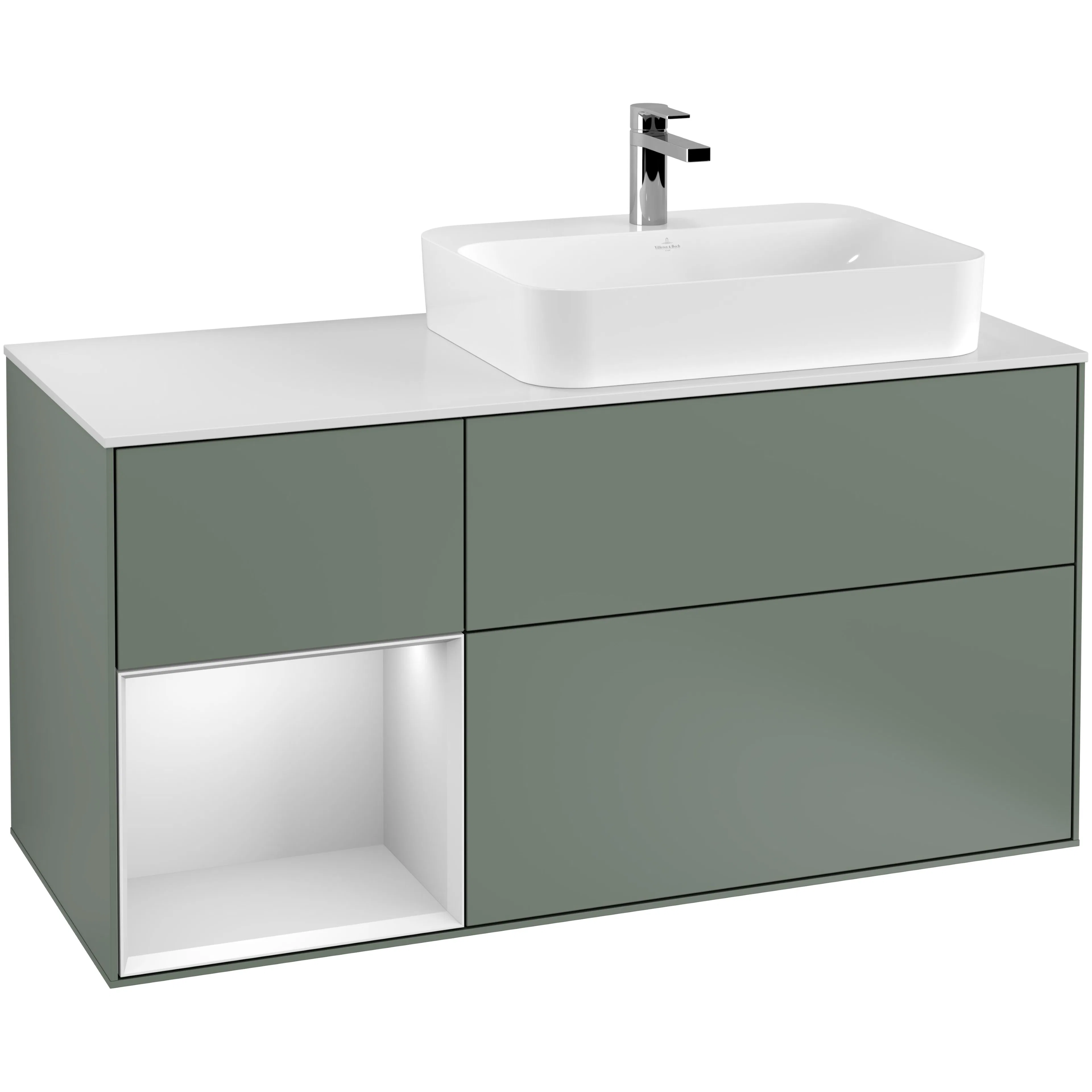Tvättställsskåp Villeroy & Boch Finion med 3 Lådor Hylla och Bänkskiva för Ocentrerat Ytmonterat Tvättställ