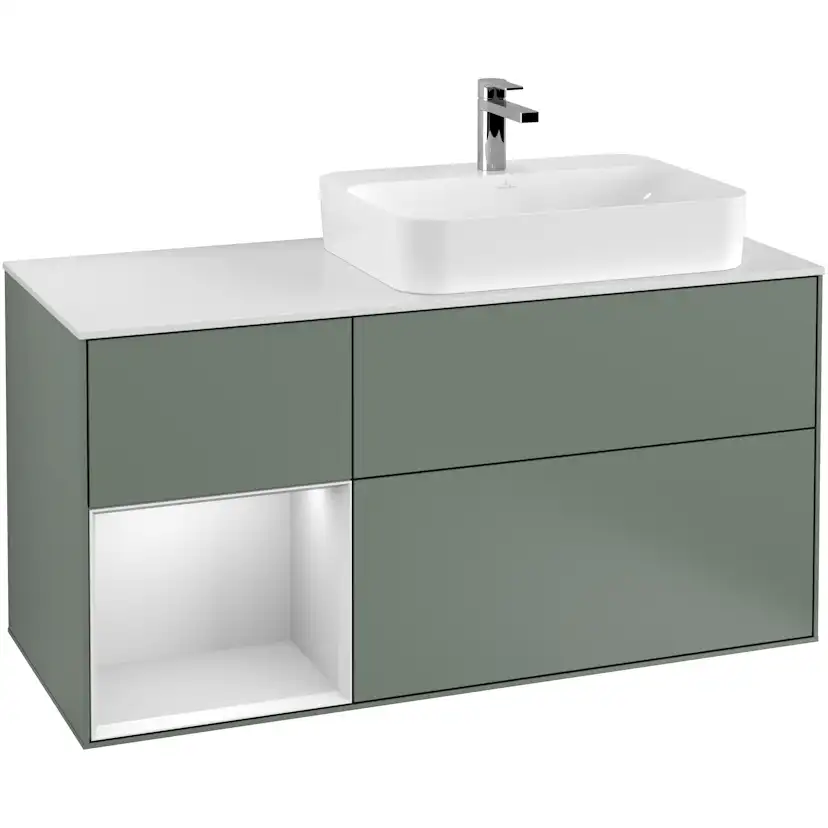 Tvättställsskåp Villeroy & Boch Finion med 3 Lådor Hylla och Bänkskiva för Ocentrerat Ytmonterat Tvättställ