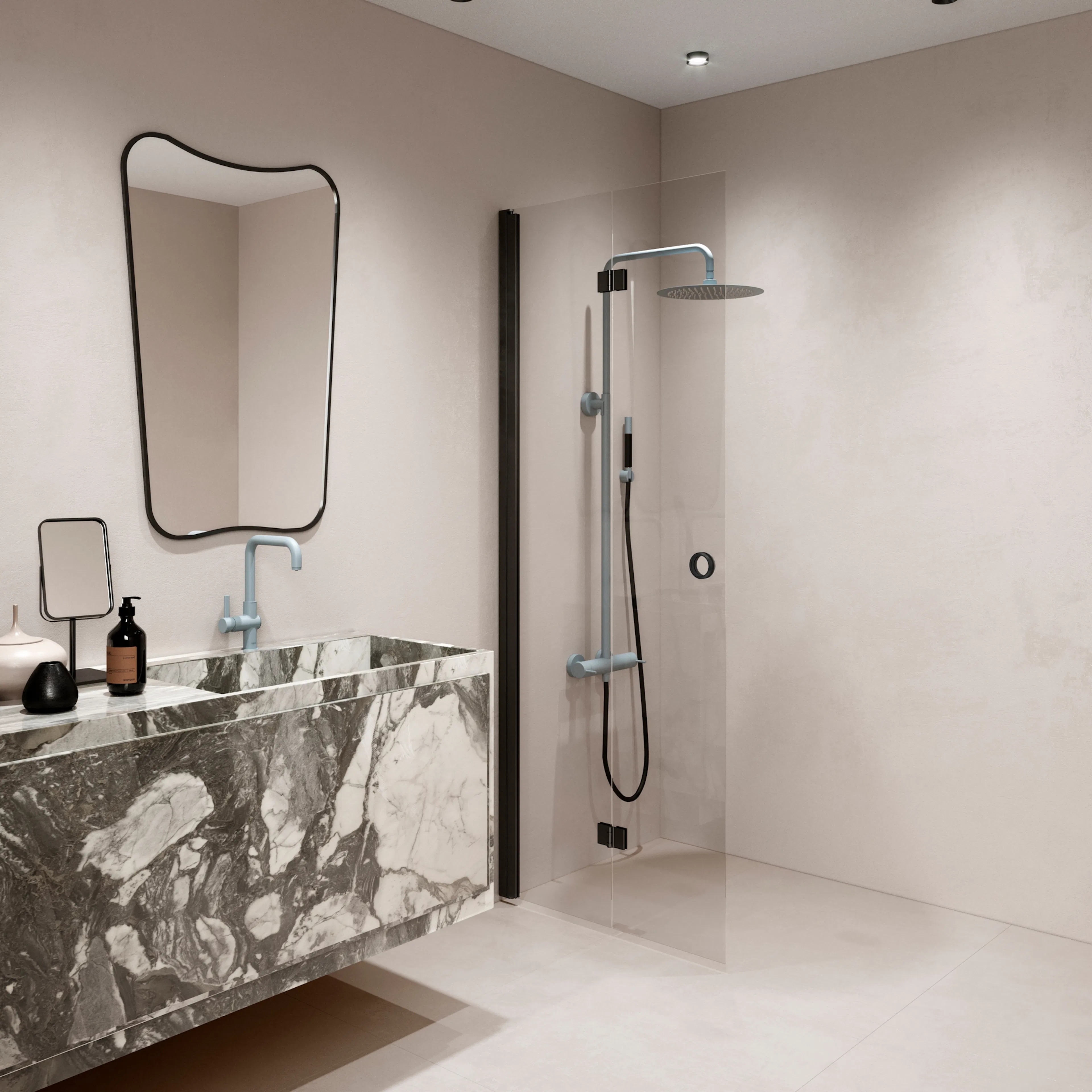 Forma 303 885x2025 mm, Klarglas, Svarta Profiler