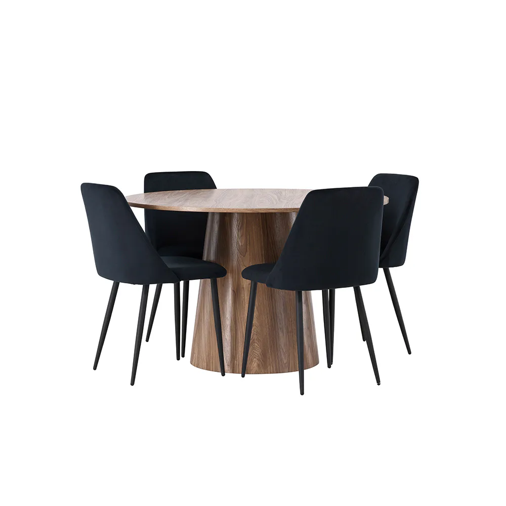 Matgrupp Venture Home Lanzo Runt Matbord Ø120 cm & 4 Night Stolar i Sammet
