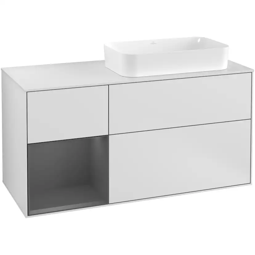 Tvättställsskåp Villeroy & Boch Finion med 3 Lådor Hylla och Bänkskiva för Ocentrerat Fristående Tvättställ