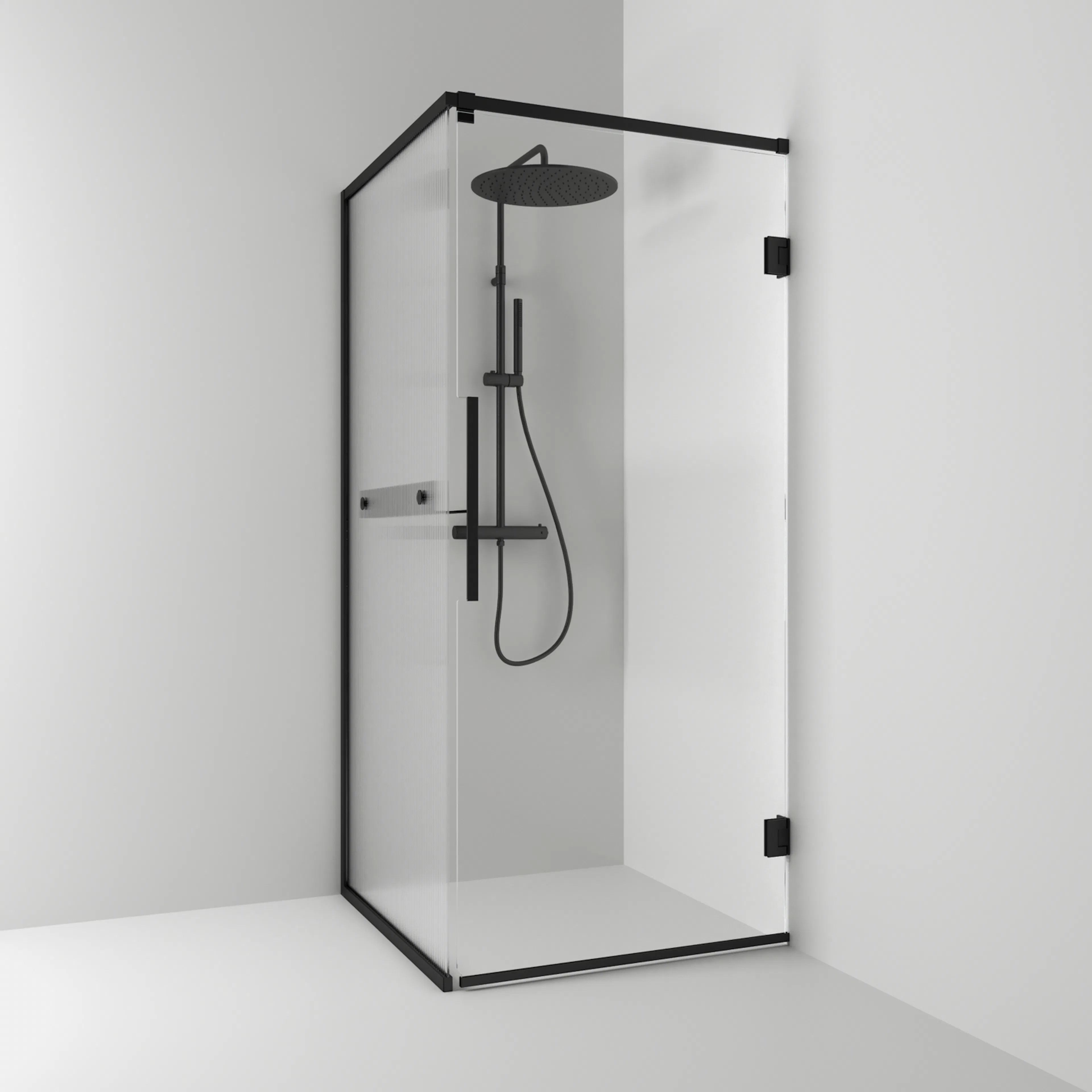 Hörn Lfoss Sv/Li 80x82x200Vä H BxDxH: 800 x 820 x 2000 mm, Profil: Svart matt, Linjeglas