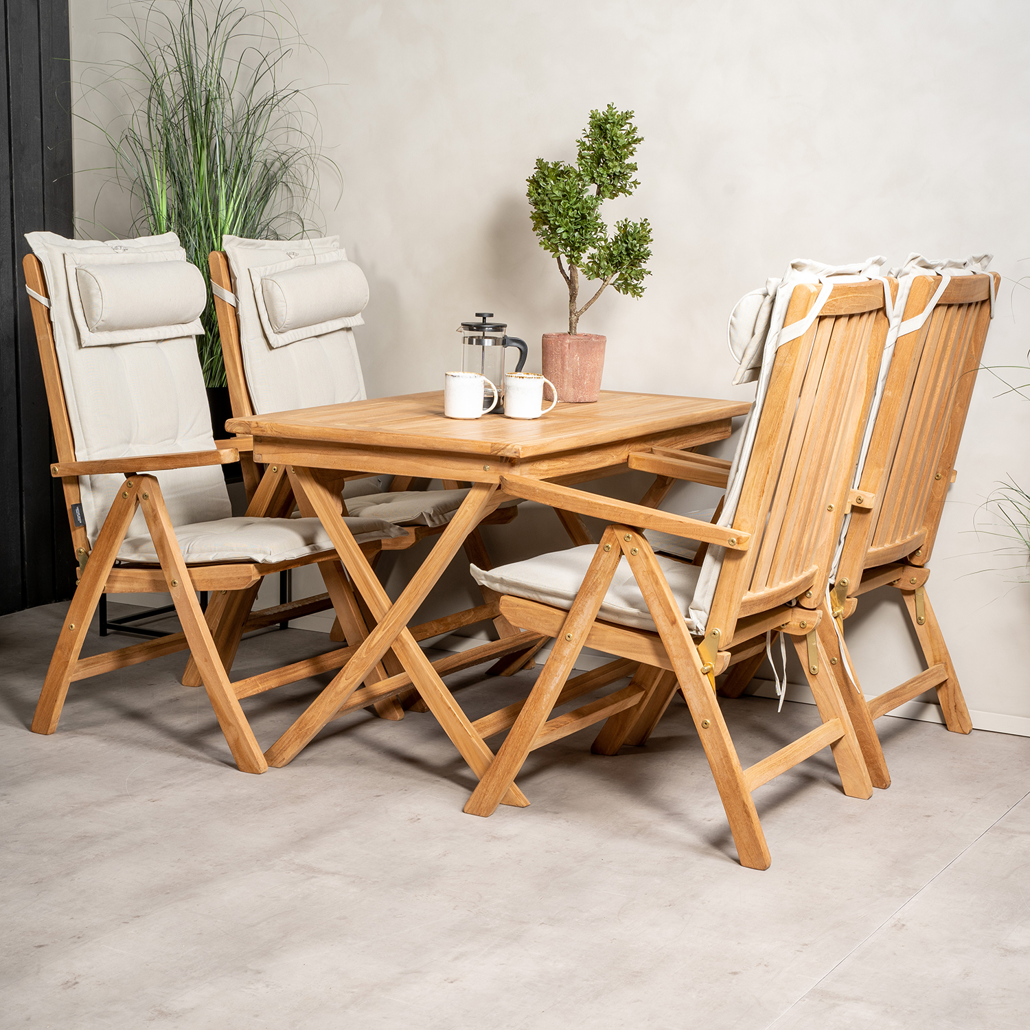 Matgrupp Venture Home Kenya 120x70 Teak med 4 Kenya Positionsfåtöljer