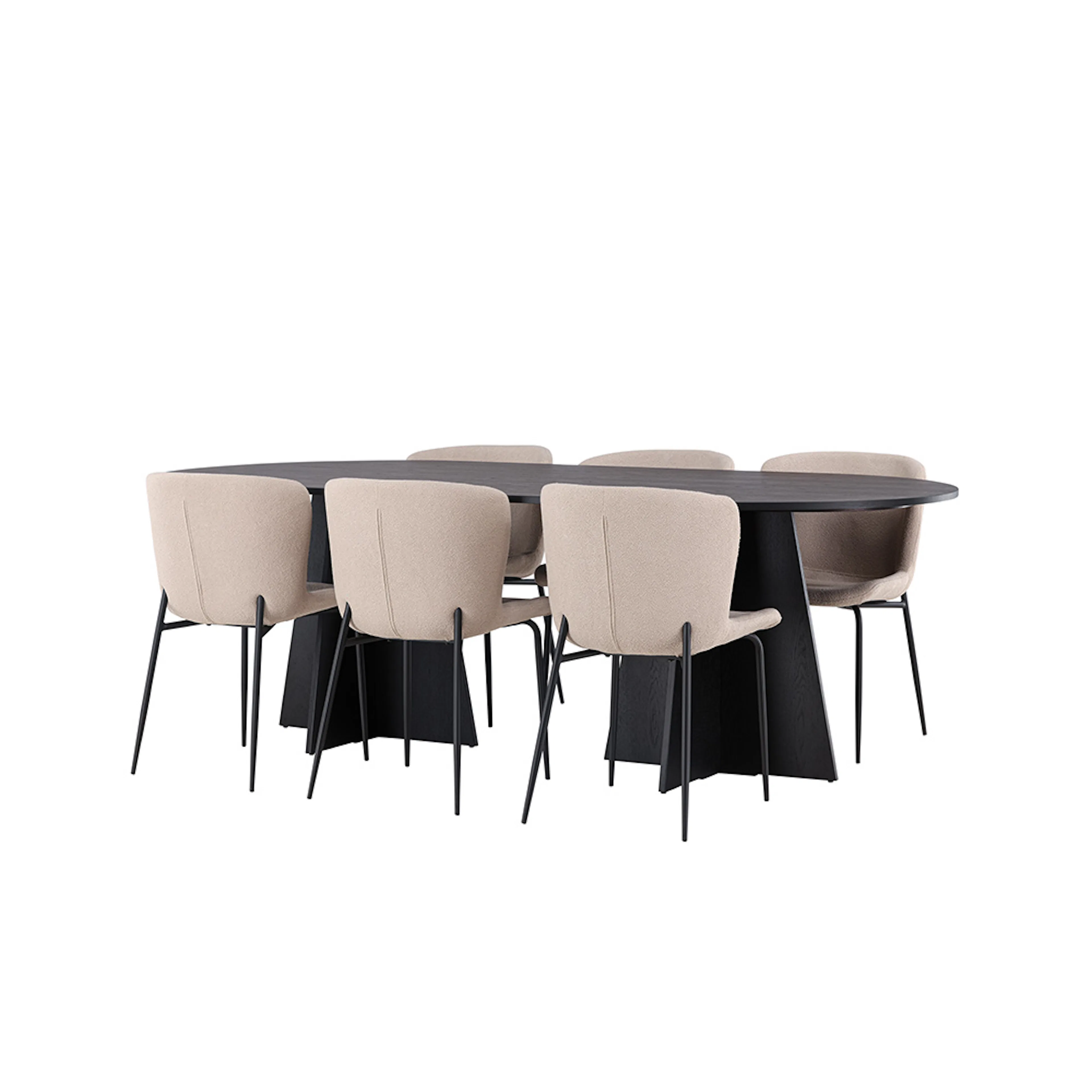 Bootcut Oval Dining Table - Black / Black Fanéer +Modesto Di Svart/Beige