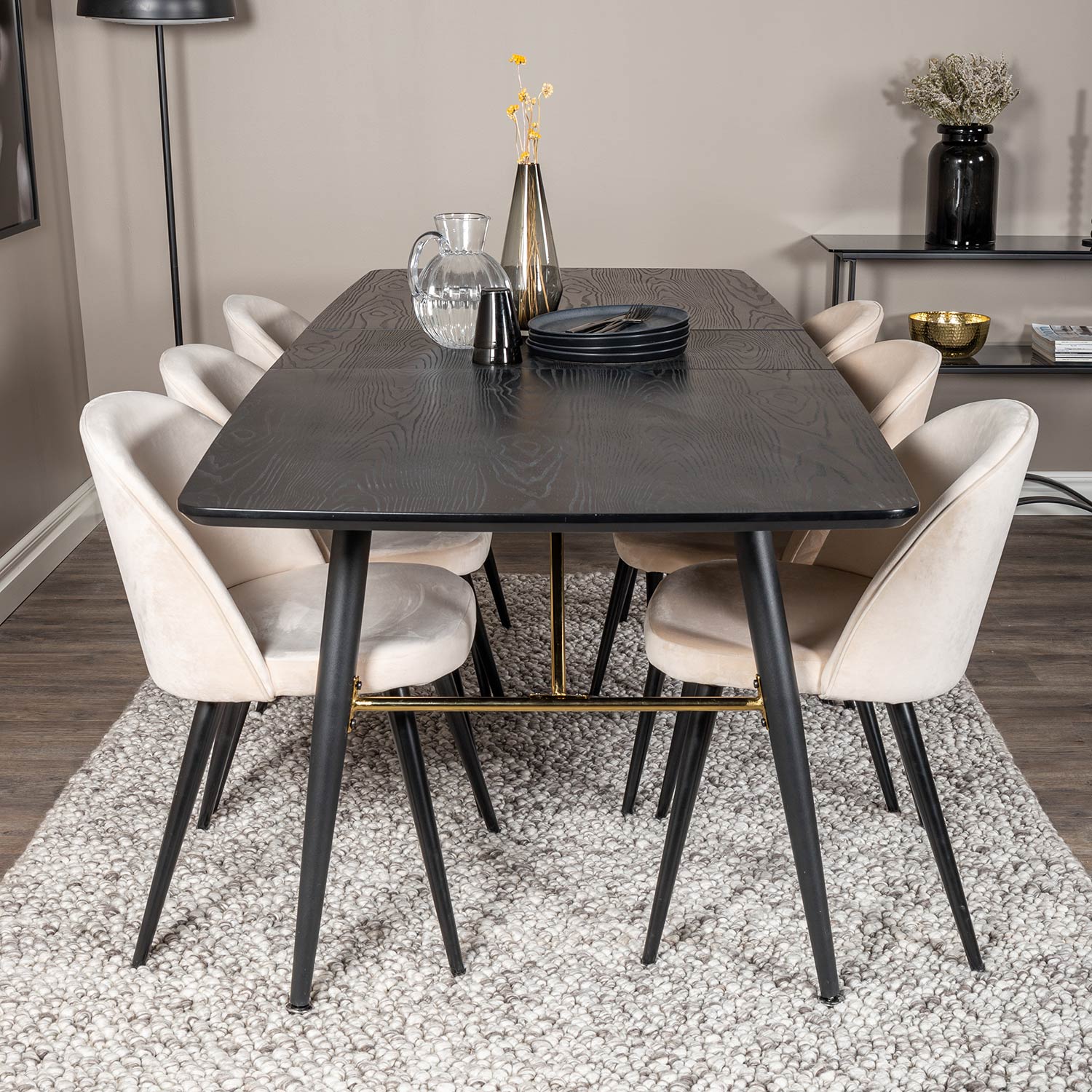 Matgrupp Venture Home Gold med 6 Velvet Stolar