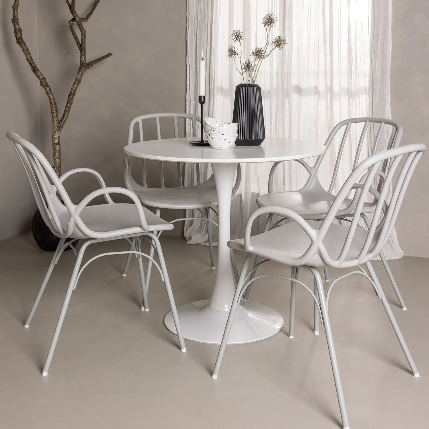 Hamden Dining Table - White MDF+Dyrön Dining Chair - Greige Greige/Vit