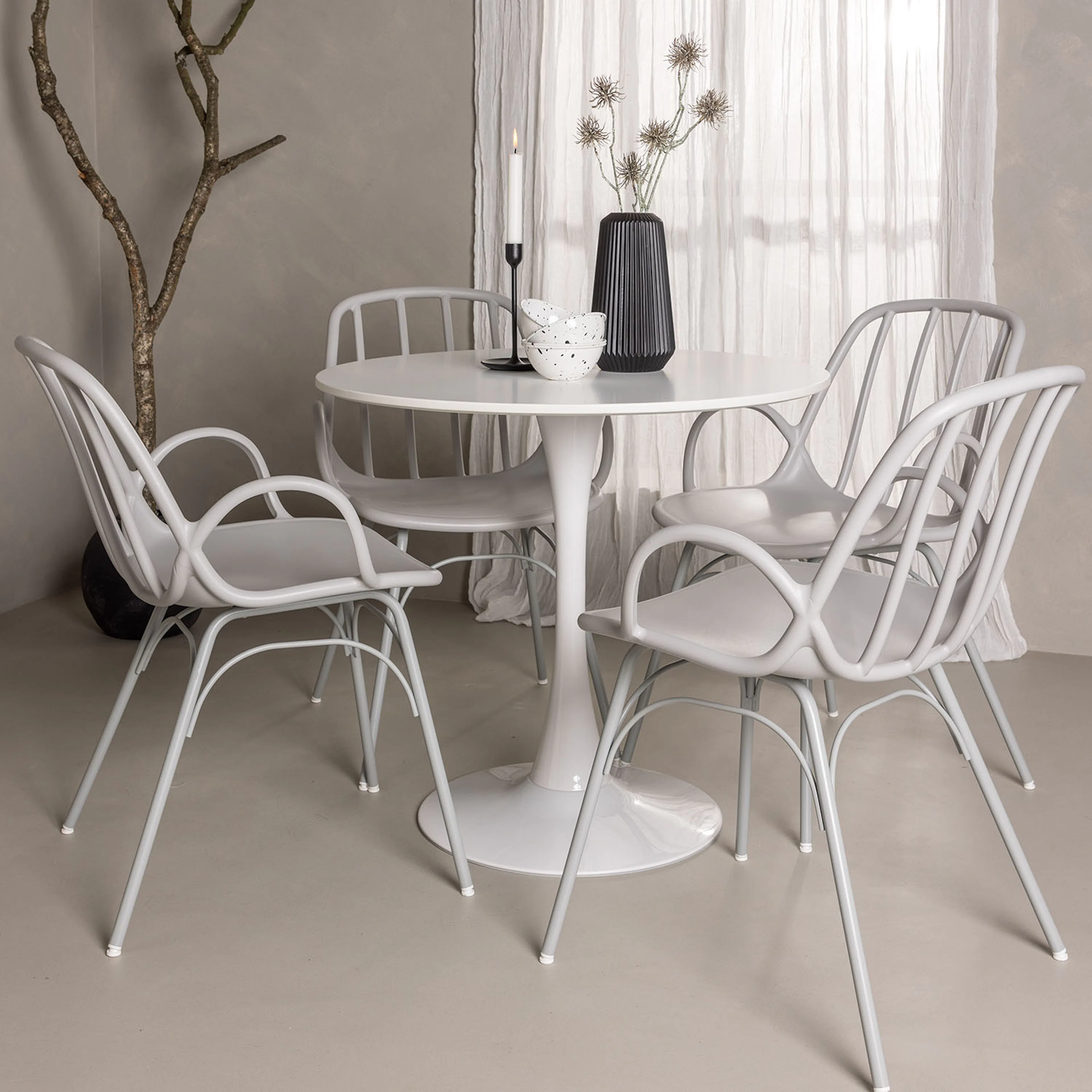 Hamden Dining Table - White MDF+Dyrön Dining Chair - Greige Greige/Vit