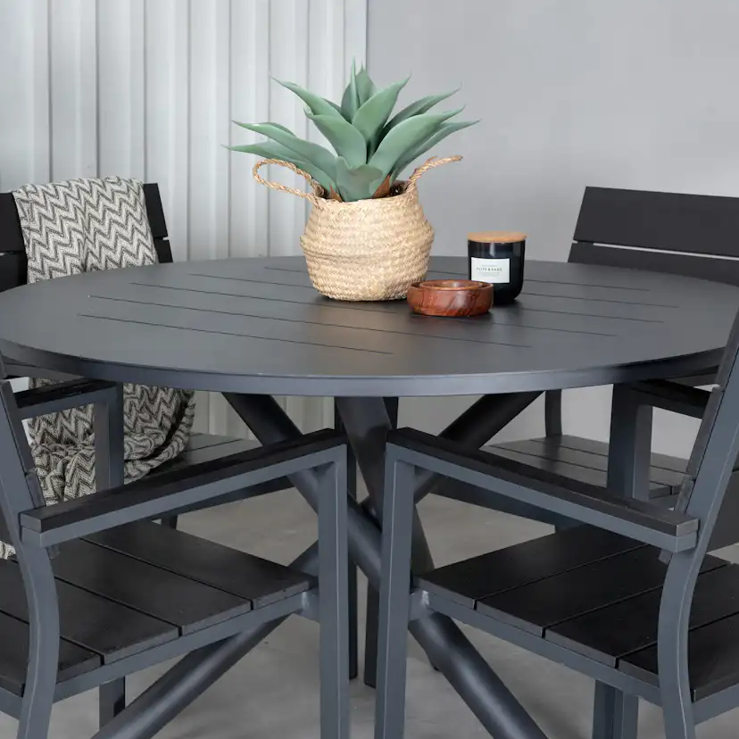 Alma Dining Table - Black Alu - ø120cm+Levels Chair (stackab Svart
