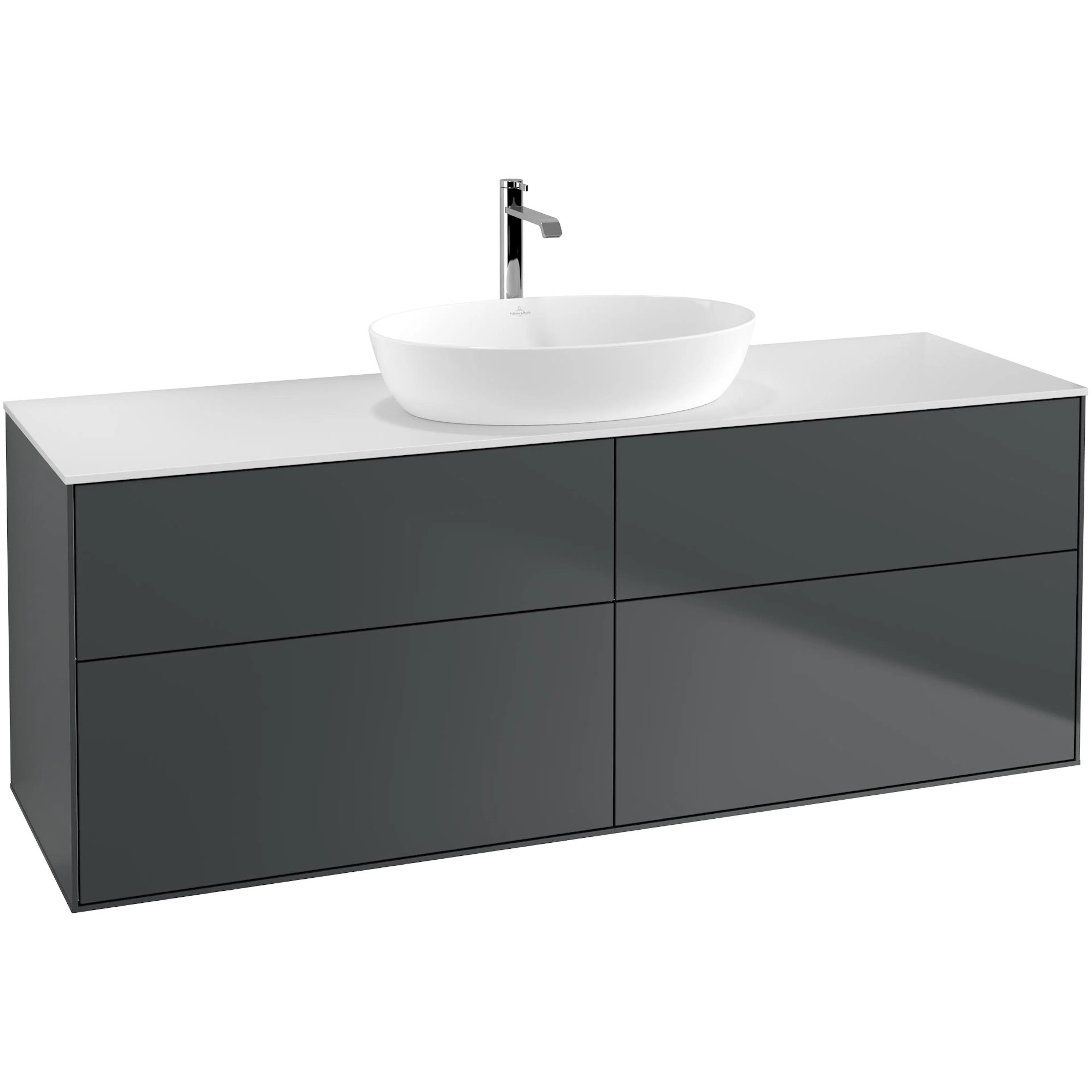Tvättställsskåp Villeroy & Boch Finion G85100HG Midnattsblå Mattlack B: 1600 mm med bänkskiva i Mattvitt glas med Väggbelysning Med Blandarhål