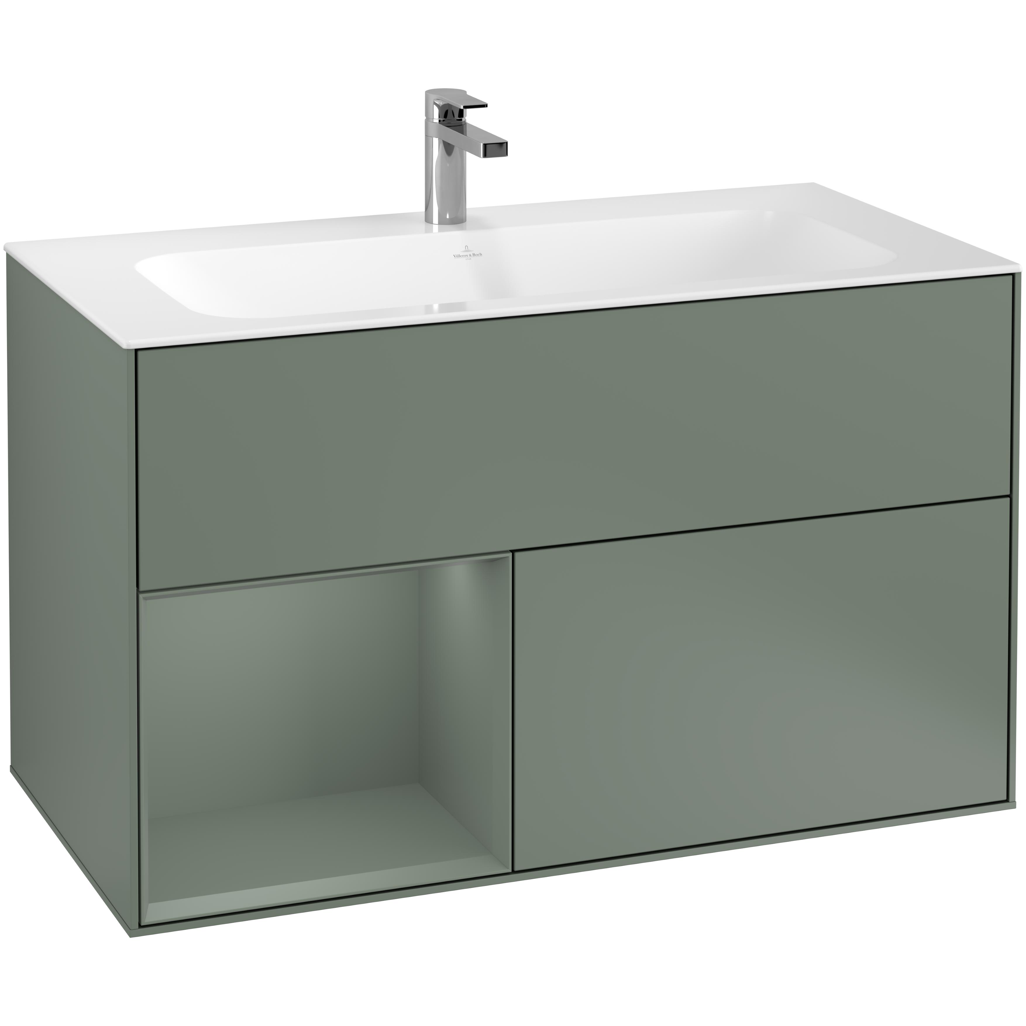 Tvättställsskåp Villeroy & Boch Finion G030GMGM Oliv Mattlack/Oliv Mattlack med Väggbelysning, Lucka Vänster