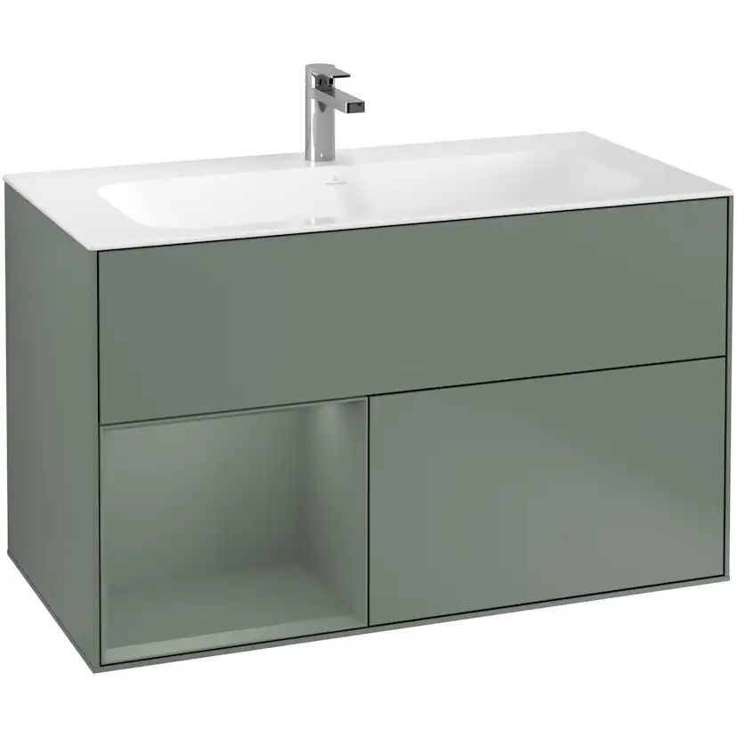 Tvättställsskåp Villeroy & Boch Finion G030GMGM Oliv Mattlack/Oliv Mattlack med Väggbelysning, Lucka Vänster