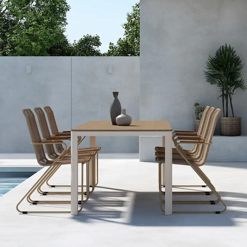 Trädgårdsmatgrupp Venture Home Etna Rektangulärt Matbord 210x90x75 Beige med 6 st Bois Trädgårdsstolar Beige