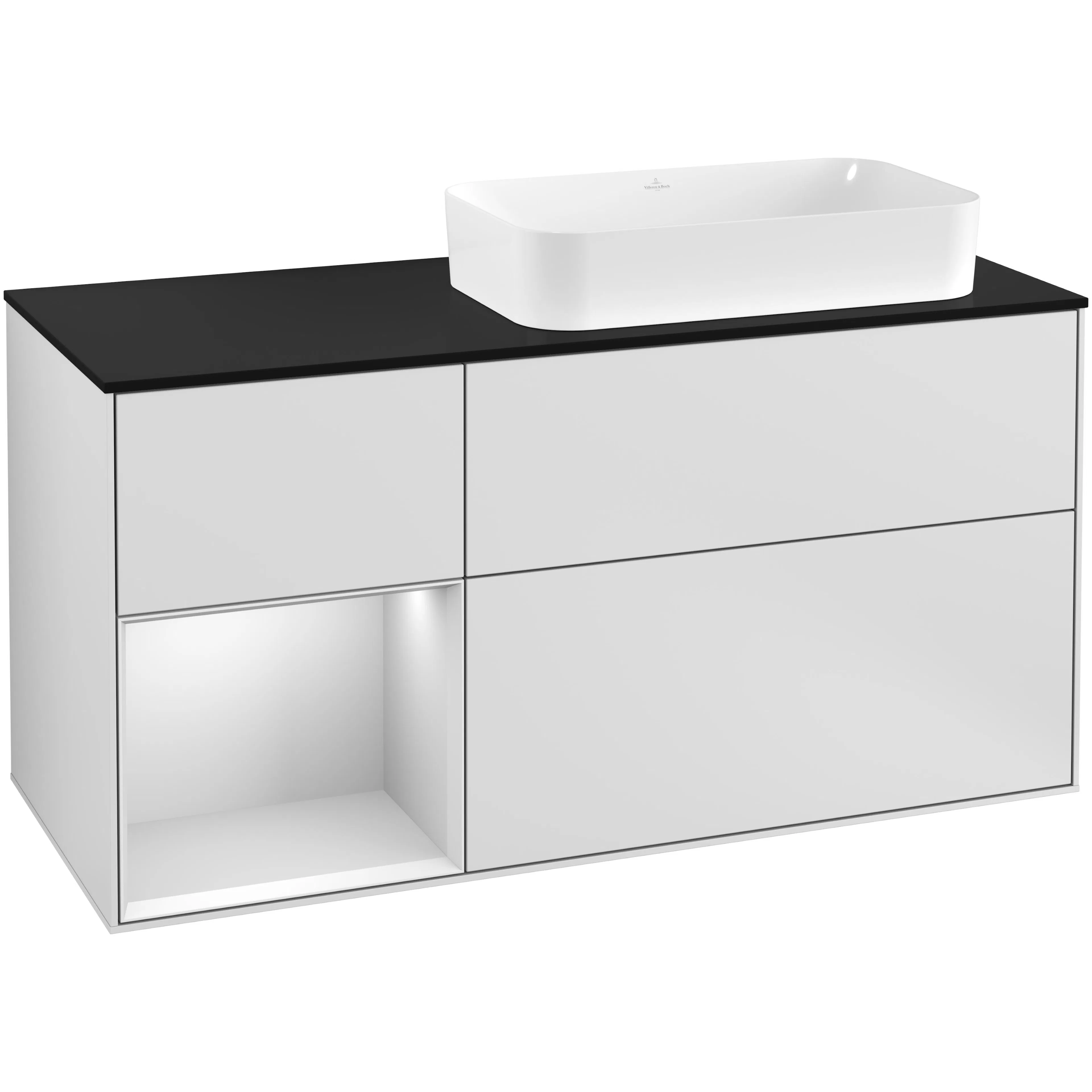 Tvättställsskåp Villeroy & Boch Finion med 3 Lådor Hylla och Bänkskiva för Ocentrerat Fristående Tvättställ