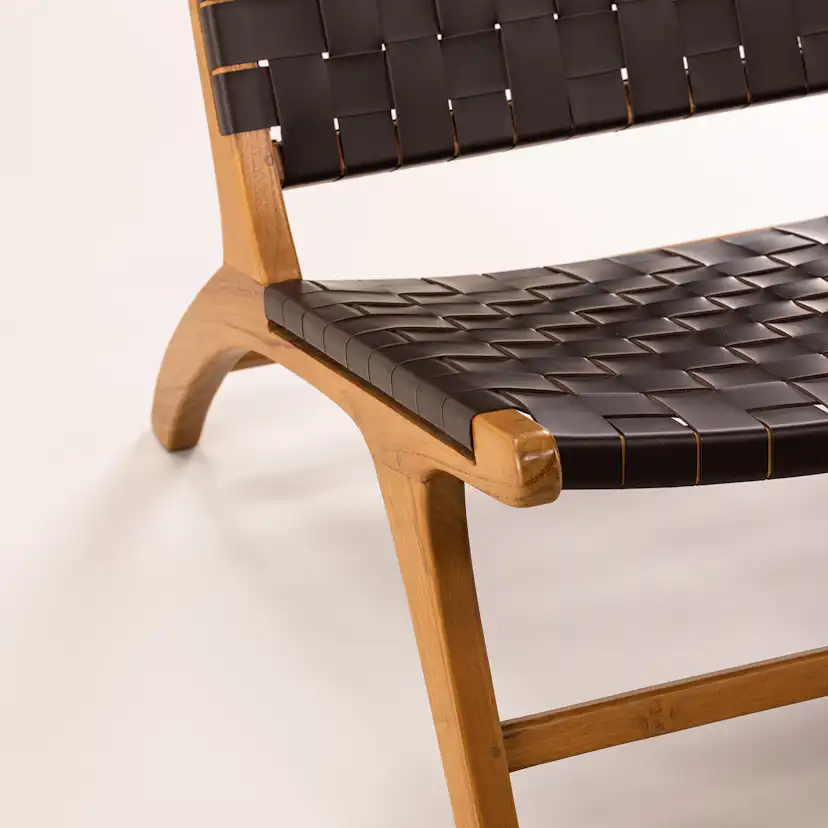Loungestol Vind Rike Fåtölj i Brun Konstläder & Teak
