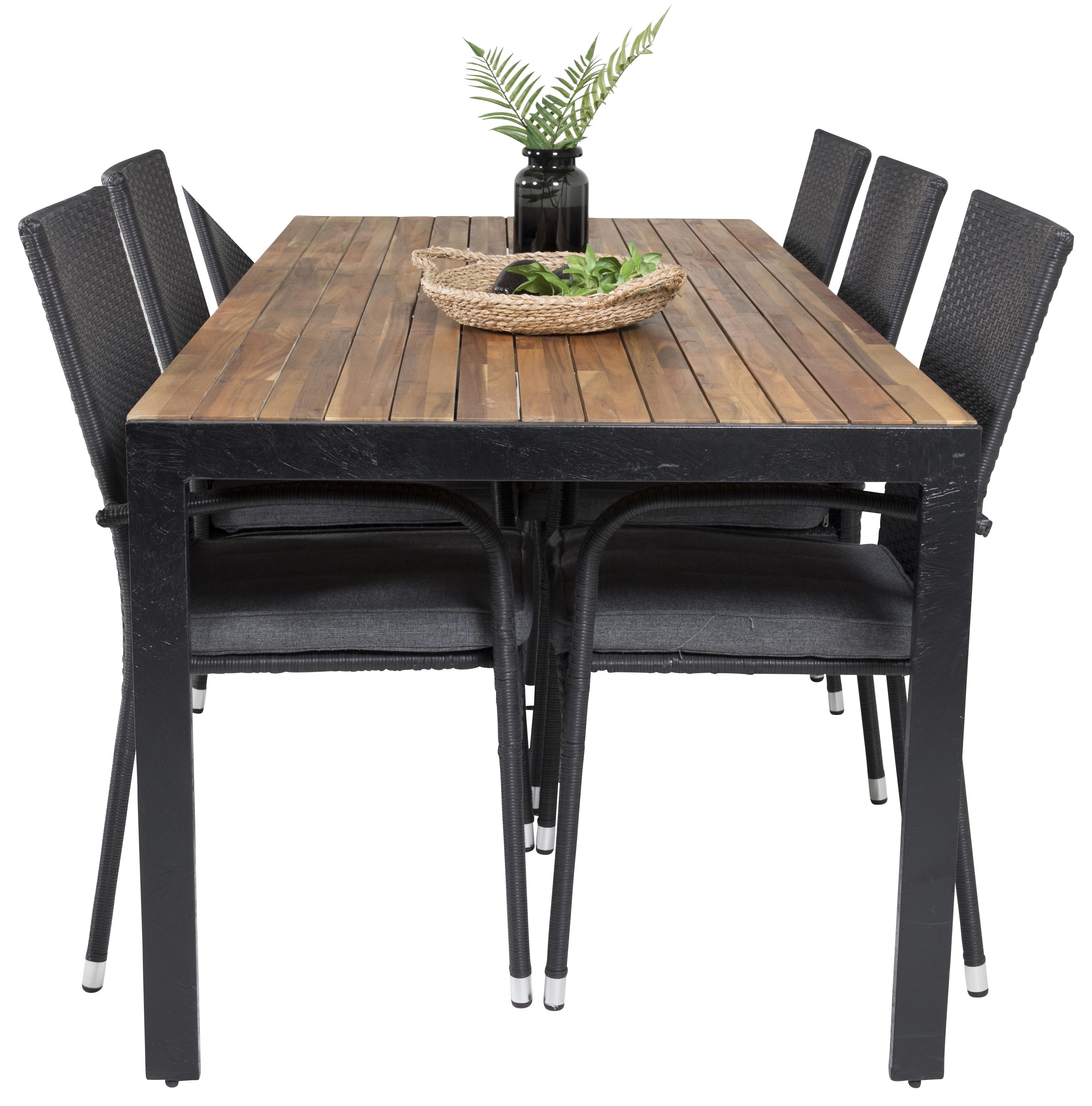 Bois bord 200*100cmSvart Legs/Acacia +Anna stol-Svart6 Akacia/Svart