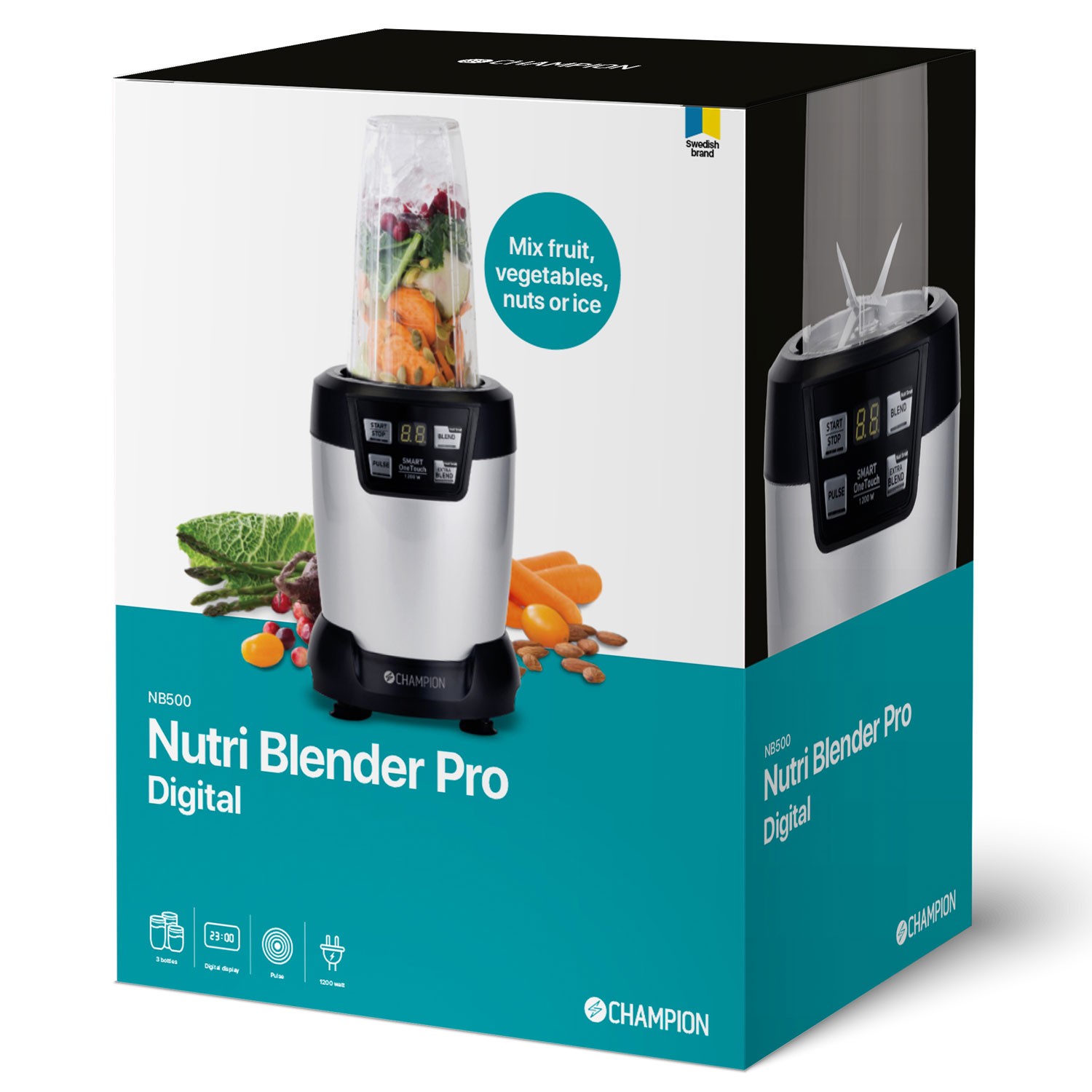 Nutrition Blender Champion Pro Digital 1200W NB500 Svart/Silver