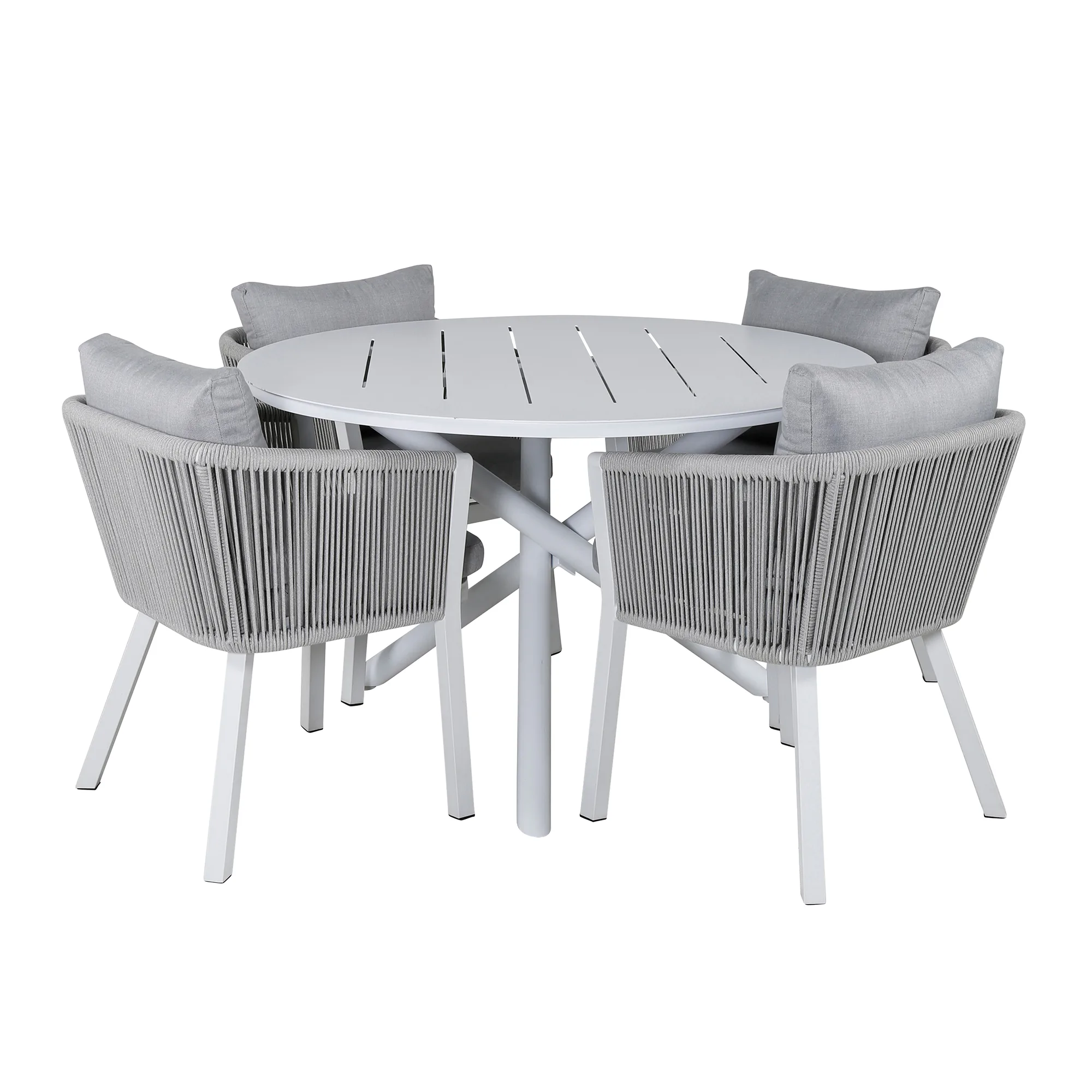 Alma Dining Table - White Alu - ø120cm+Virya Dining Chair - Vit