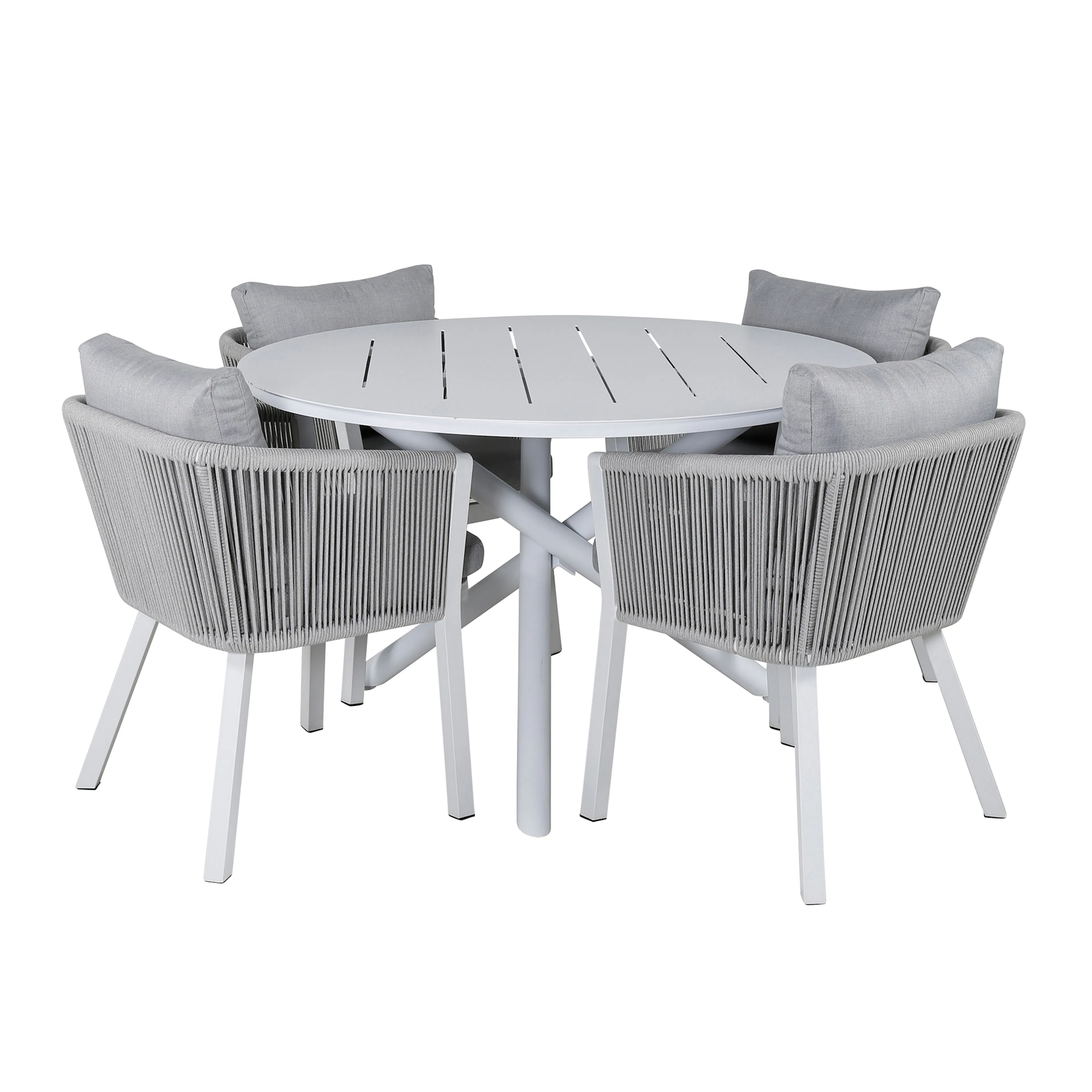 Alma Dining Table - White Alu - ø120cm+Virya Dining Chair - Vit