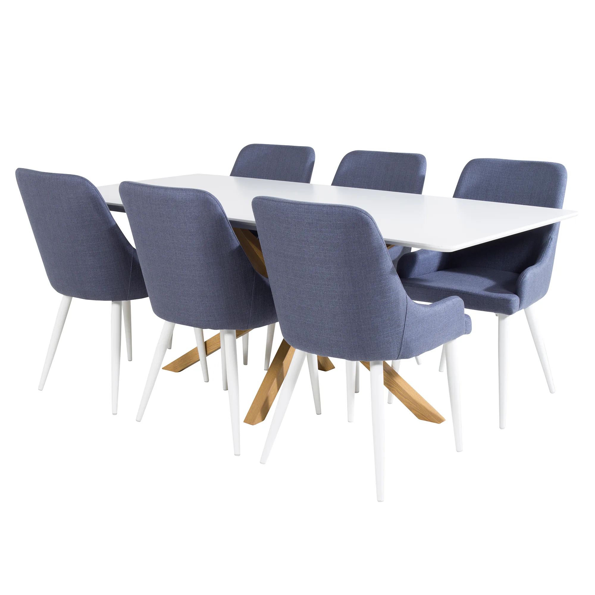 Piazza Dining Table 180x90 cm+Plaza Dining Chair Vit/Ek/Blå