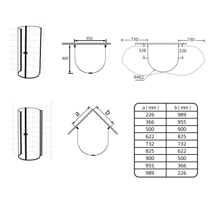 Duschhörna Hafa Igloo Pro U 80x95 Klarglas