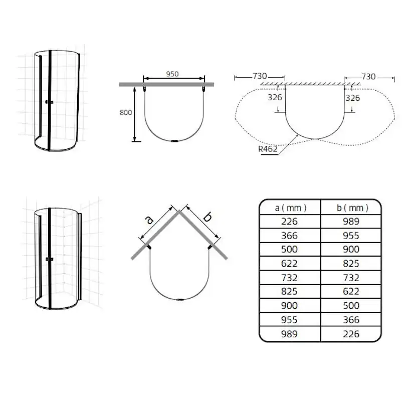 Duschhörna Hafa Igloo Pro U 80x95 Klarglas