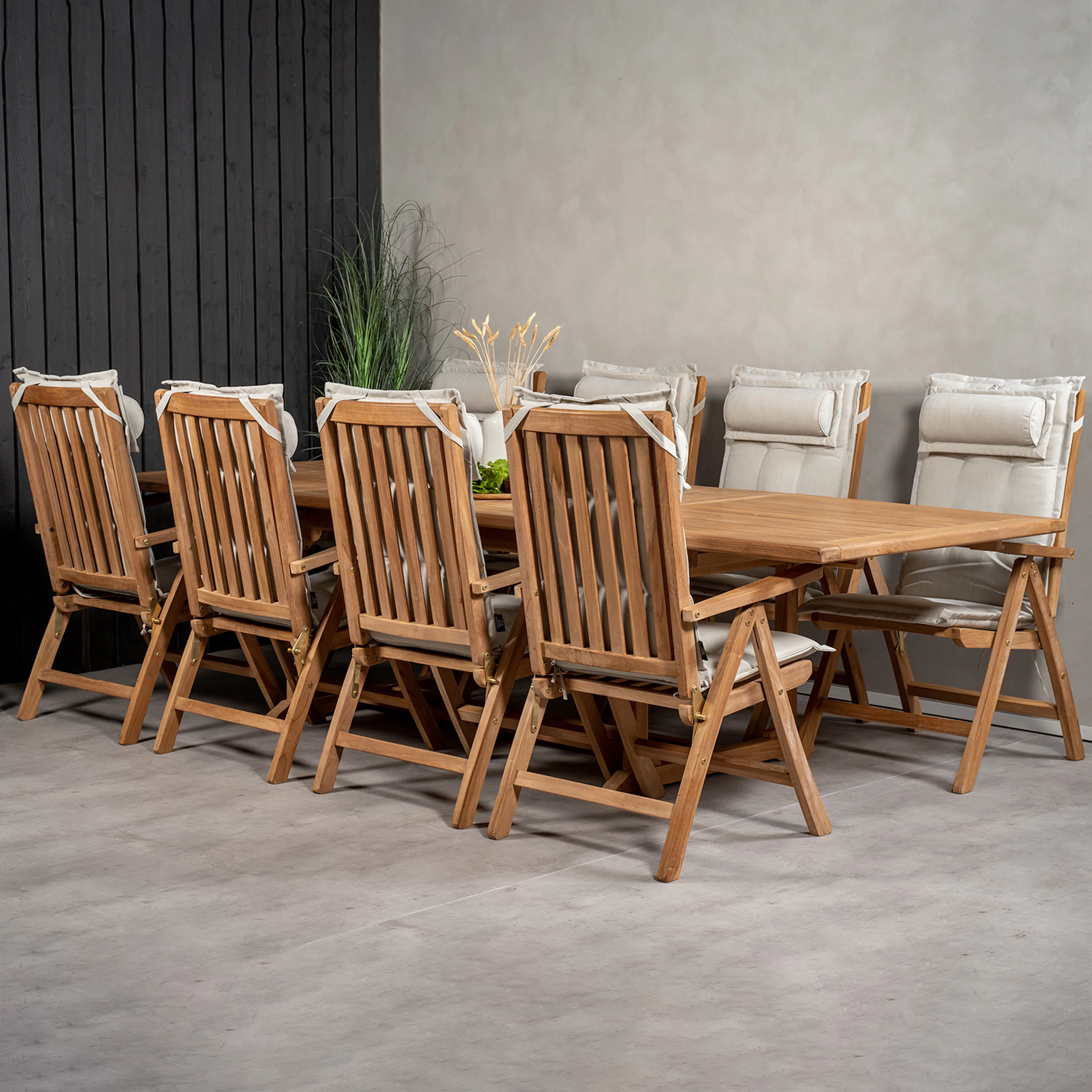 Matgrupp Venture Home Kenya 195-295x110 Teak med 8 Kenya Positionsfåtöljer