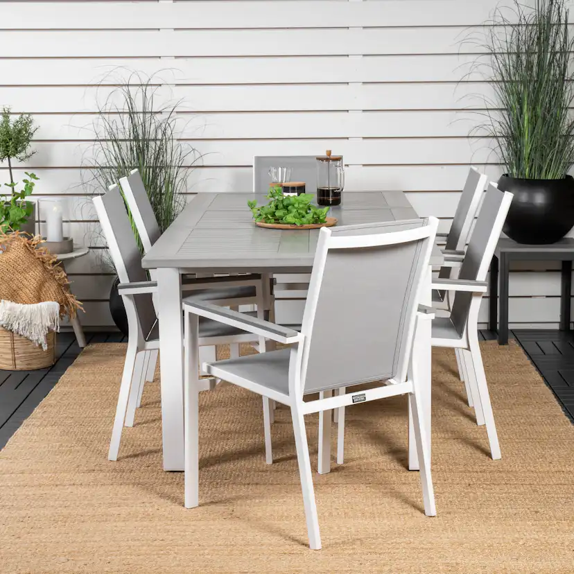 Albany Dining Table 152/210*90 - White Alu / Grey Aintwood+P Vit/Grå