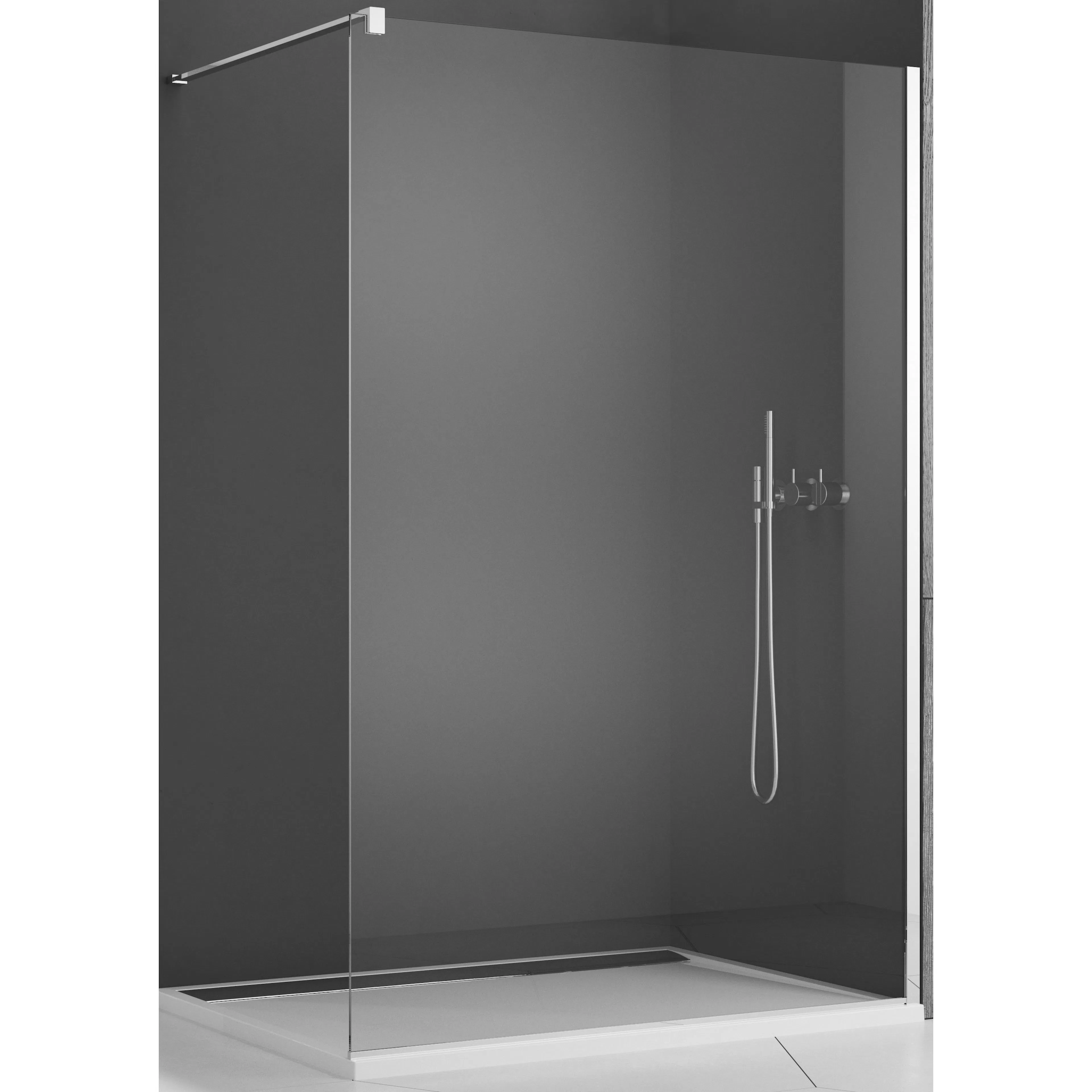 STR4P / Easy walk-in Dusch Vägg 90 med golv- & väggprofil Kl B: 900 mm, Profil: Högglans silver, Hägning: Vändbar