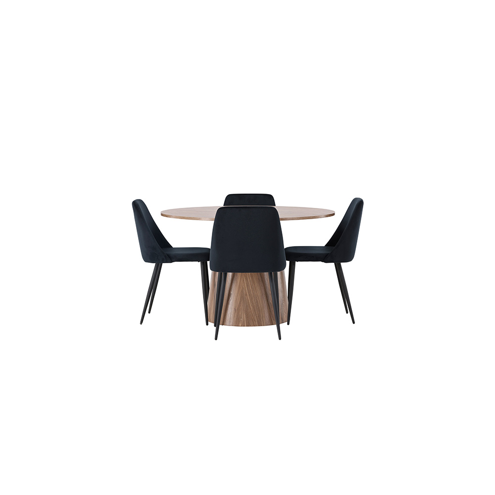 Matgrupp Venture Home Lanzo Runt Matbord Ø120 cm & 4 Night Stolar i Sammet