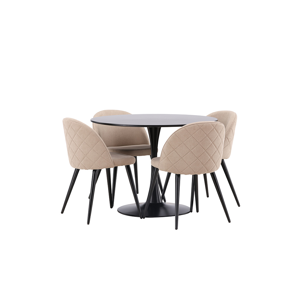 Matgrupp Venture Home Glade Ø 100 cm med 4 Velvet Stolar