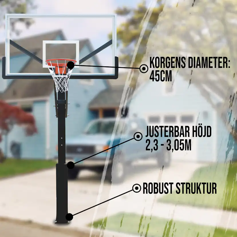 Basketställning ProSport In-Ground med Justerbar Basketkorg, 2,3-3,05m