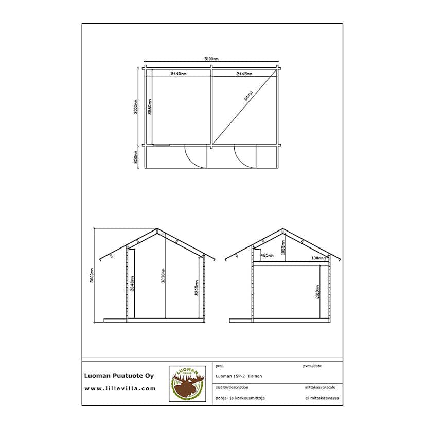 Attefallshus Luoman Lillevilla Tiainen 15,3 m² Komplett Stuga med Sadeltak & Loft