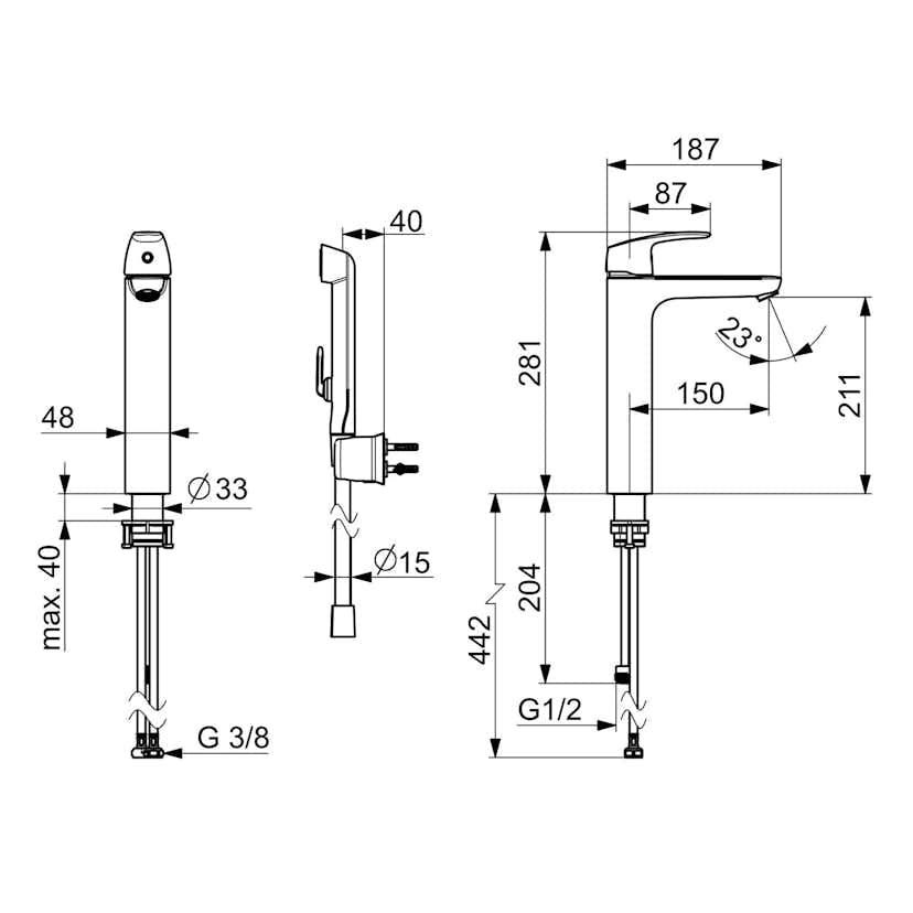 Tvättställsblandare Oras Safira 1002F Hög med Självstängande Handdusch